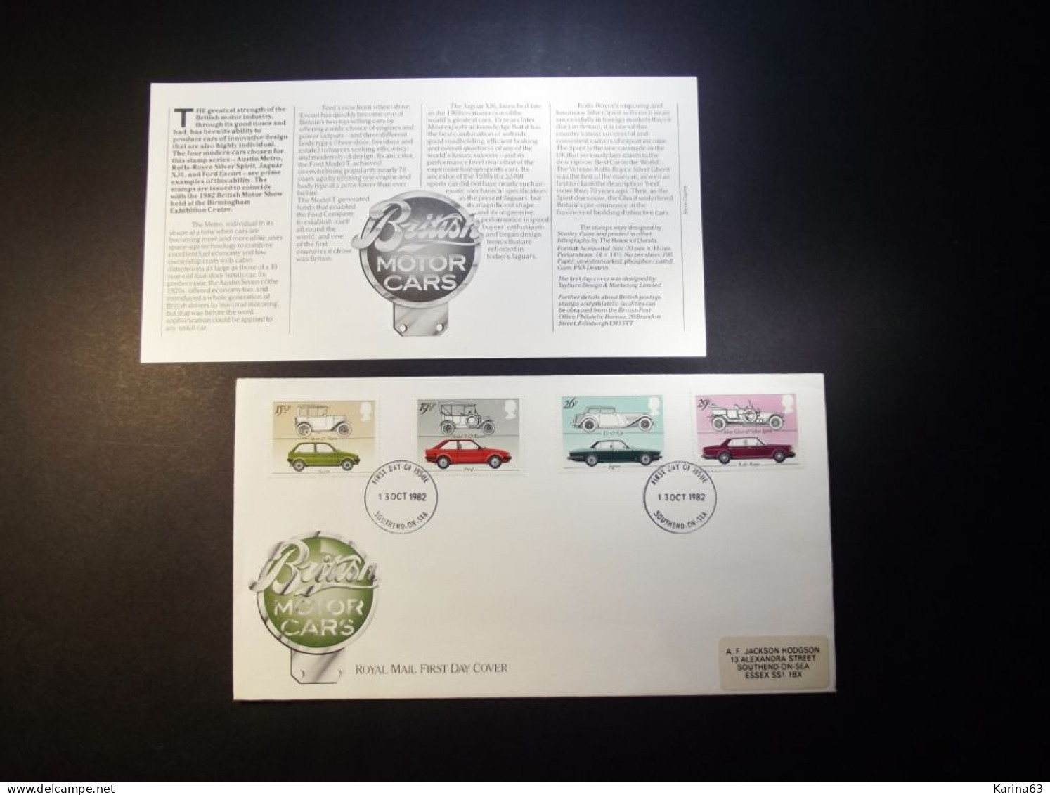 Great Britain - FDC - 1982 - 1 Envelope - British Motor Cars - With Insert - Cancellation Southend-on-Sea - 1981-90 Ediciones Decimales