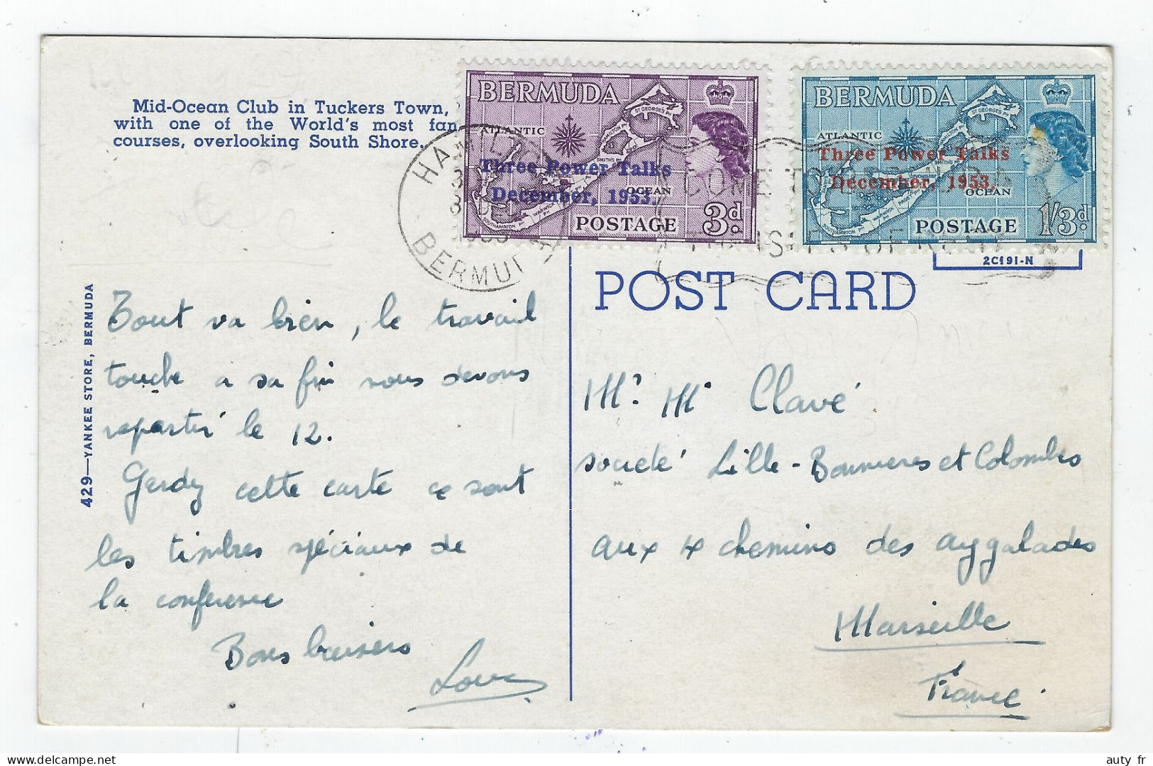 Trree Power Talks BERMUDA On Postcard Tucker's Town 3 DEC 1953 - Bermudas
