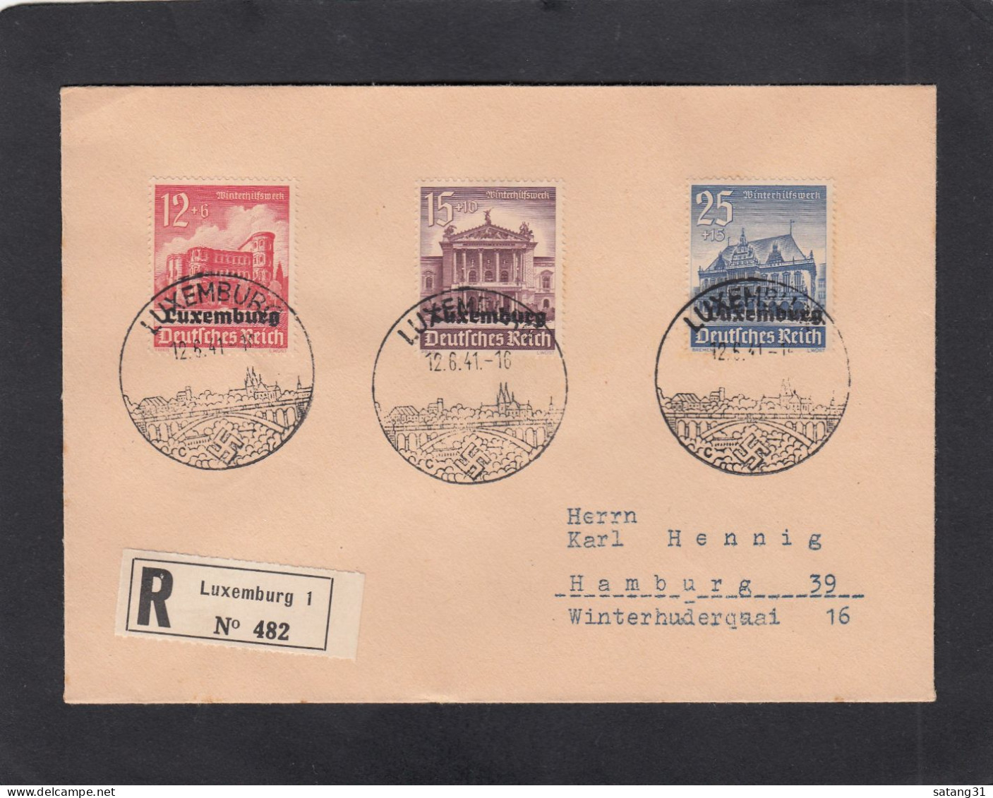 EINGESCHRIEBENER BRIEF AUS LUXEMBURG,MIT SONDERSTEMPEL,NACH HAMBURG,1941. - 1940-1944 Duitse Bezetting