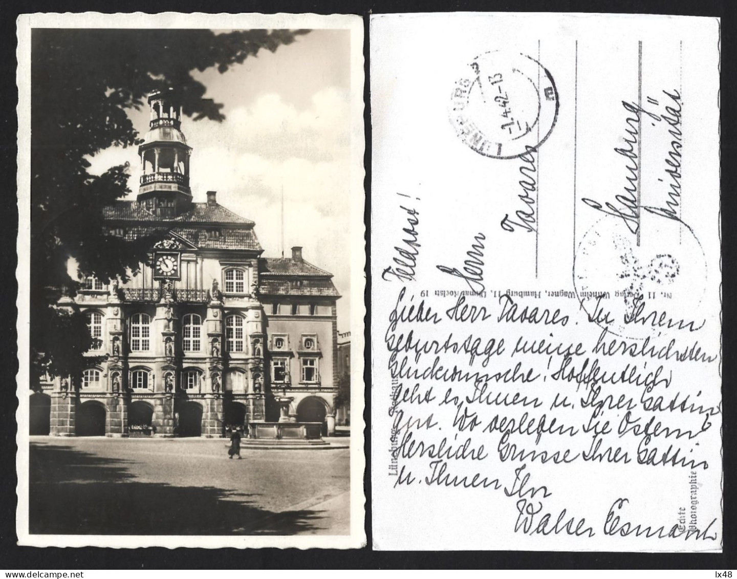 Postcard Rethaus With Obliteration Of Luneburg In 1942. Feldpost. WWII Brand With Nazi Eagle. Postkarte Rethaus Lüneburg - WW2