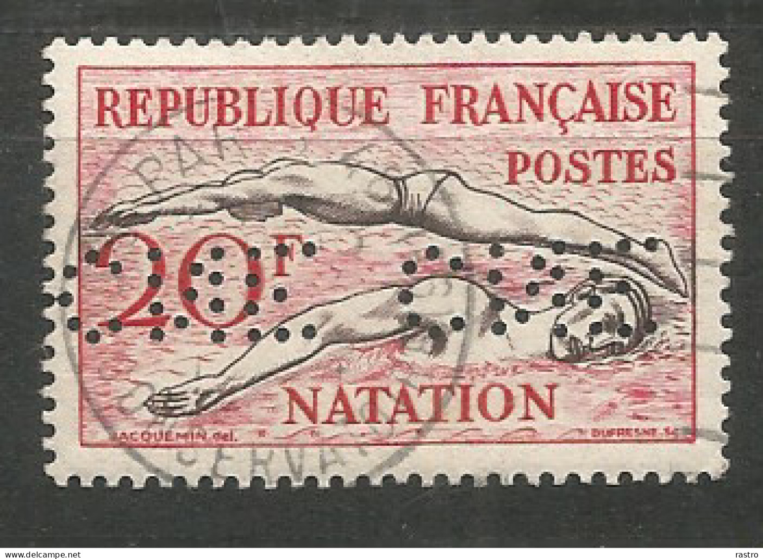 France N° 960 (natation)    O  Double Perfo     "C.N.E." - Summer 1952: Helsinki