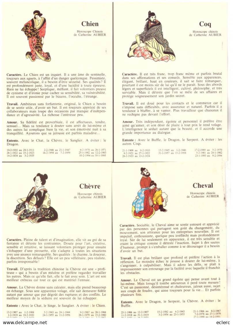 ASTROLOGIE CHINOISE - 12 CARTES 10x15cm - TEXTES ET DESSINS DE CATHERINE AUBIER - TB - Astrologie