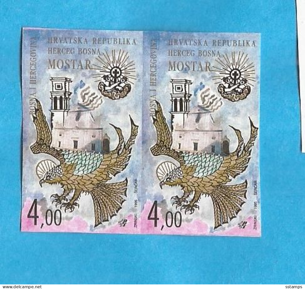 24---1  1993  BOSNIA KROATISCHE POST  MOSTAR IMPERFORATE RRR  MOSTAR  FAUNA  ARCHITECTURA  MNH - Croatie