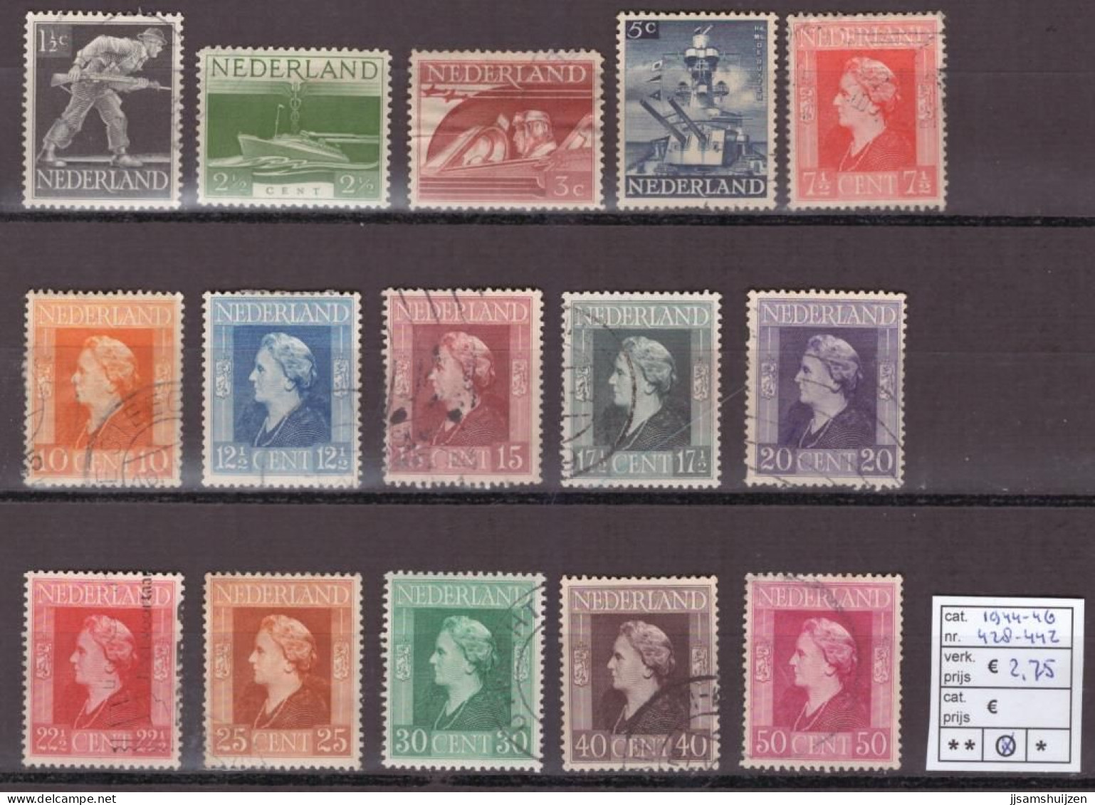 Netherlands Stamps Used 1944-46,  NVPH Number 428-442, See Scan For The Stamps - Oblitérés