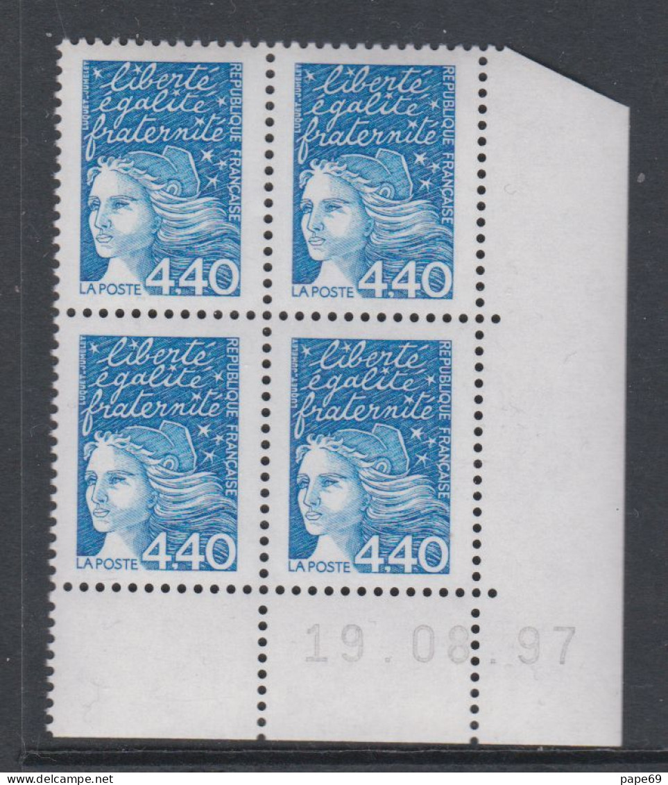 France N° 3095 XX  Luquet 4 F. 40 Bleu En Bloc De 4 Coin Daté Du 19. 08 . 97 ;gomme Légèrement Altérée Sinon TB - 1990-1999