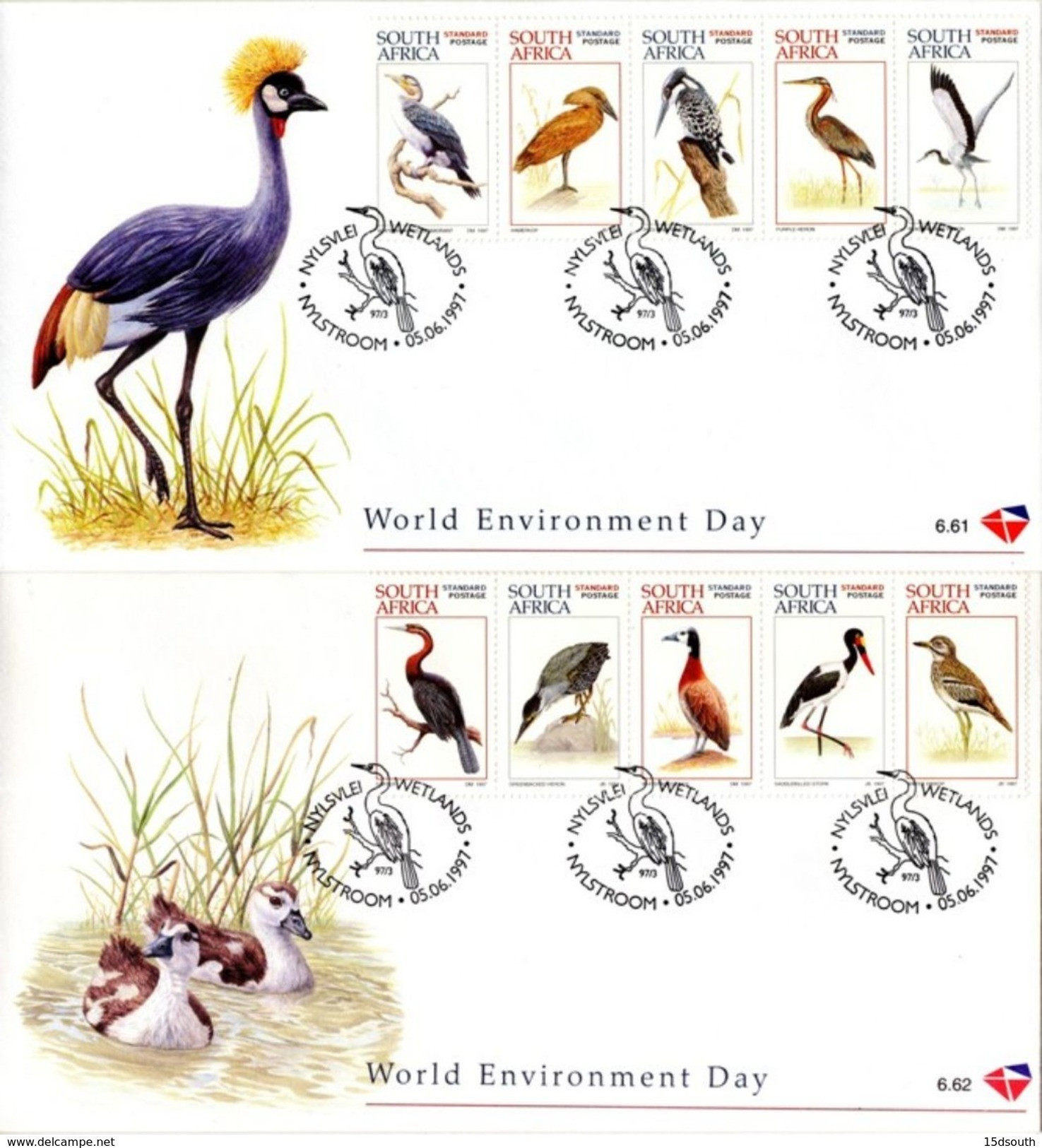 South Africa - 1997 Waterbirds FDC Set # SG 977a , Mi 1064A-1073A - Picotenazas & Aves Zancudas