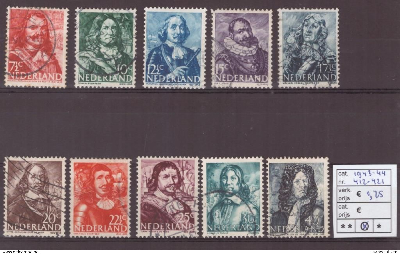 Netherlands Stamps Used 1943-44,  NVPH Number 412-421, See Scan For The Stamps - Gebraucht