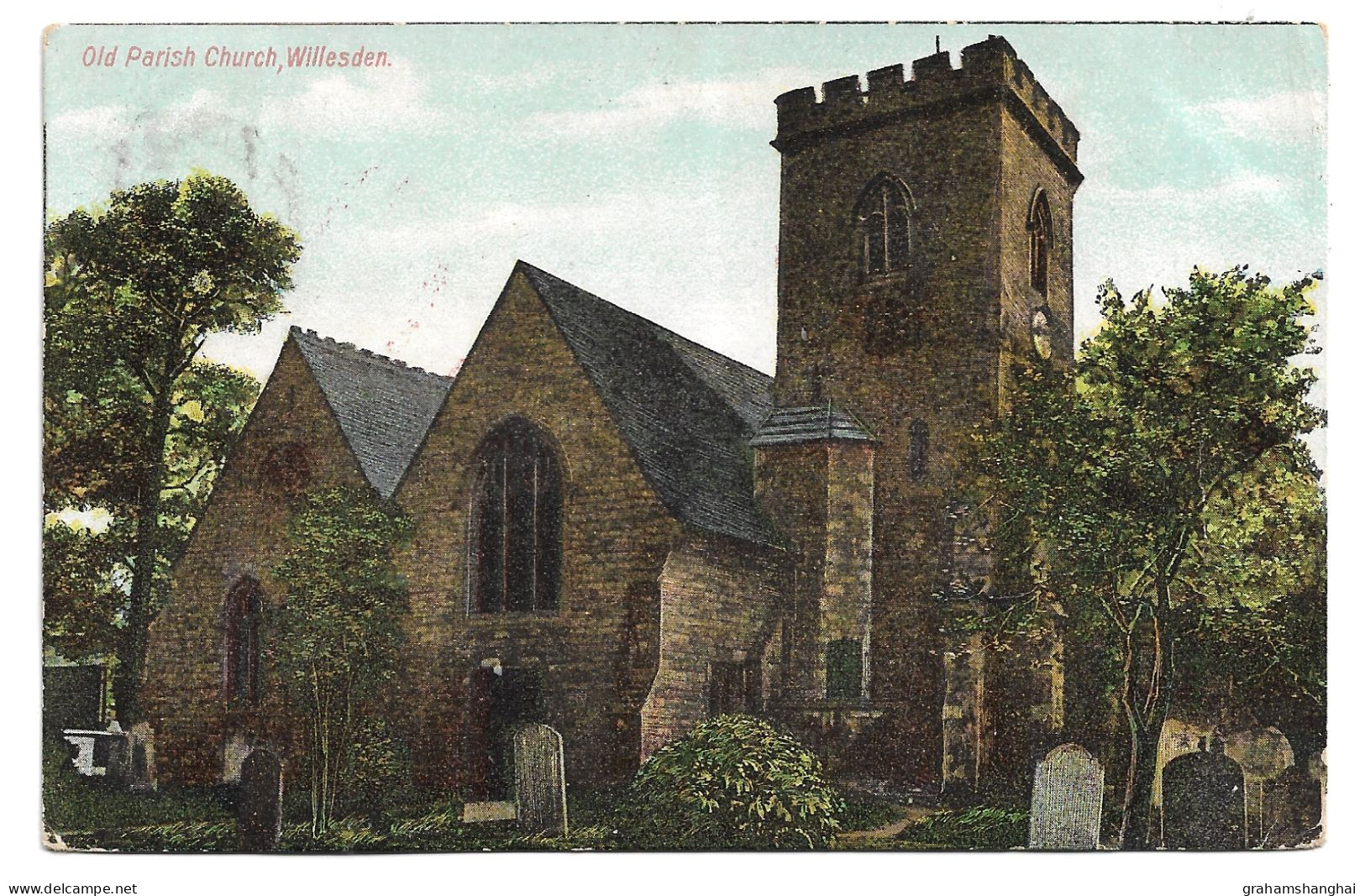 Postcard UK England London Willesden Old Parish Church Posted 1906 - London Suburbs