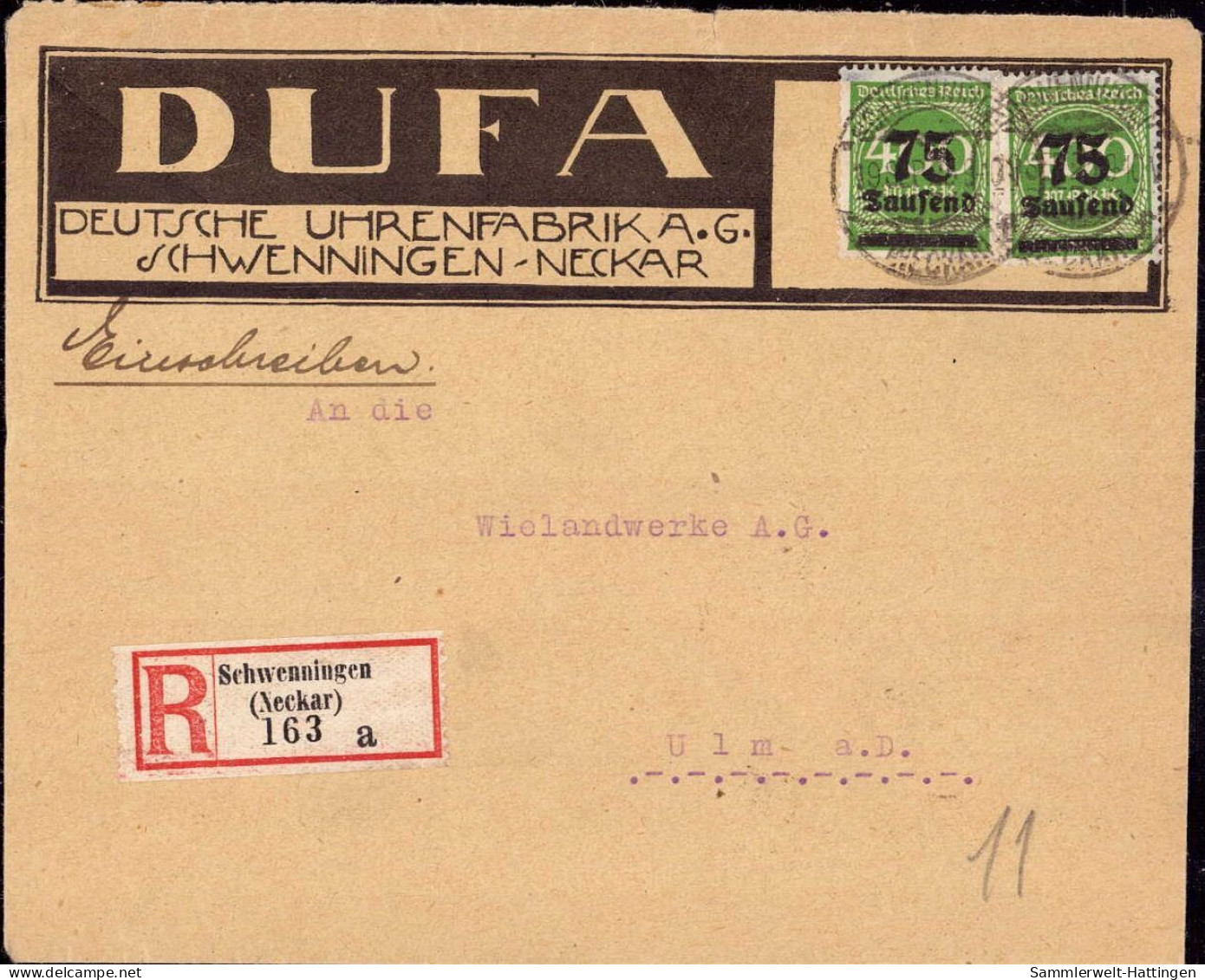 604083 | Inflation, Dekorativer Brief Der Deutschen Uhrenfabrik, DUFA | Villingen-Schwenningen (Baden) (W 7730) - Uhrmacherei