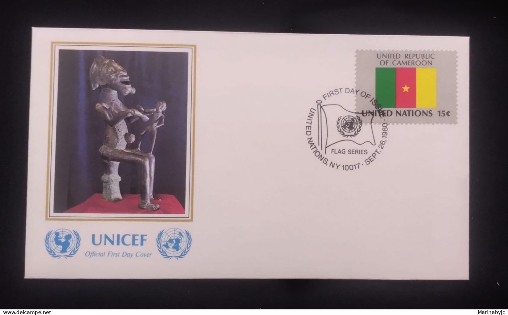 EL)1980 UNITED NATIONS, NATIONAL FLAG OF THE MEMBER COUNTRIES, CAMEROON, UNICEF, ARCHEOLOGY, FDC - Ongebruikt