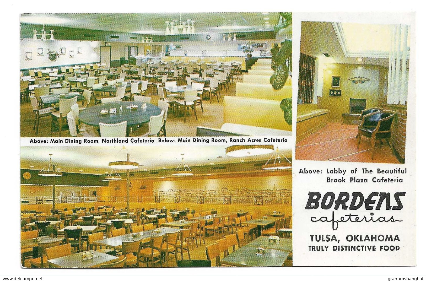 Postcard USA OK Oklahoma Tulsa Bordens Cafeterias Diners Advertising Unposted 1960s ? - Tulsa