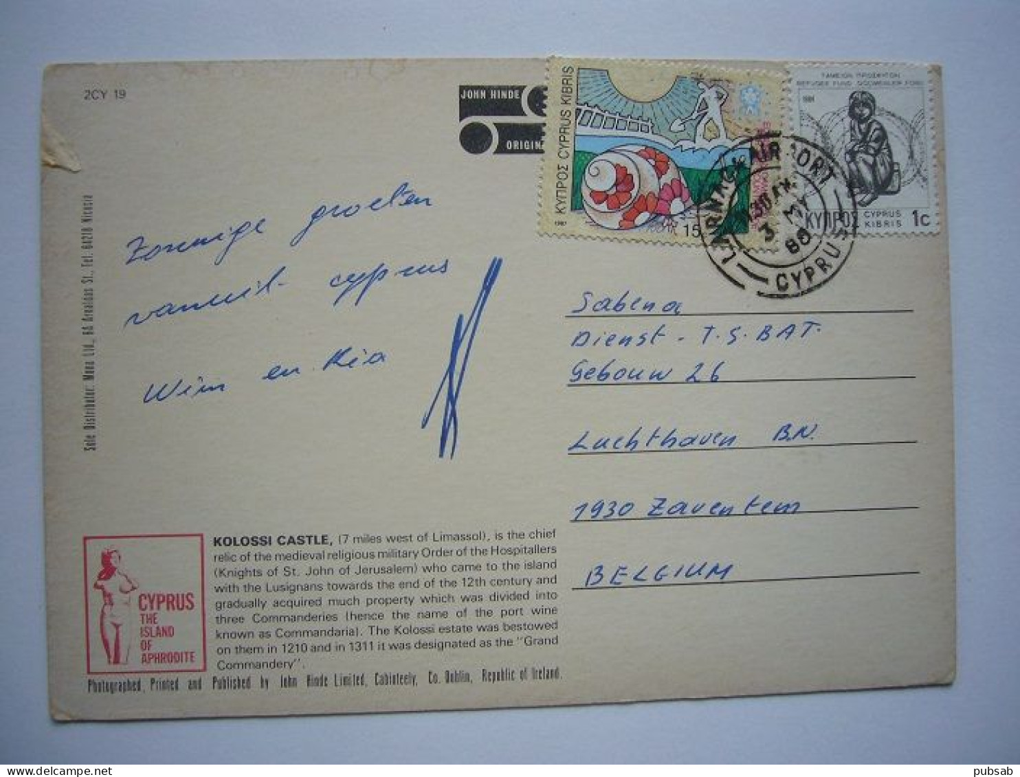 Avion / Airplane / Card From Larnaka Airport, Cyprus To Zaventem Airport / May 3,1980 - Lettres & Documents