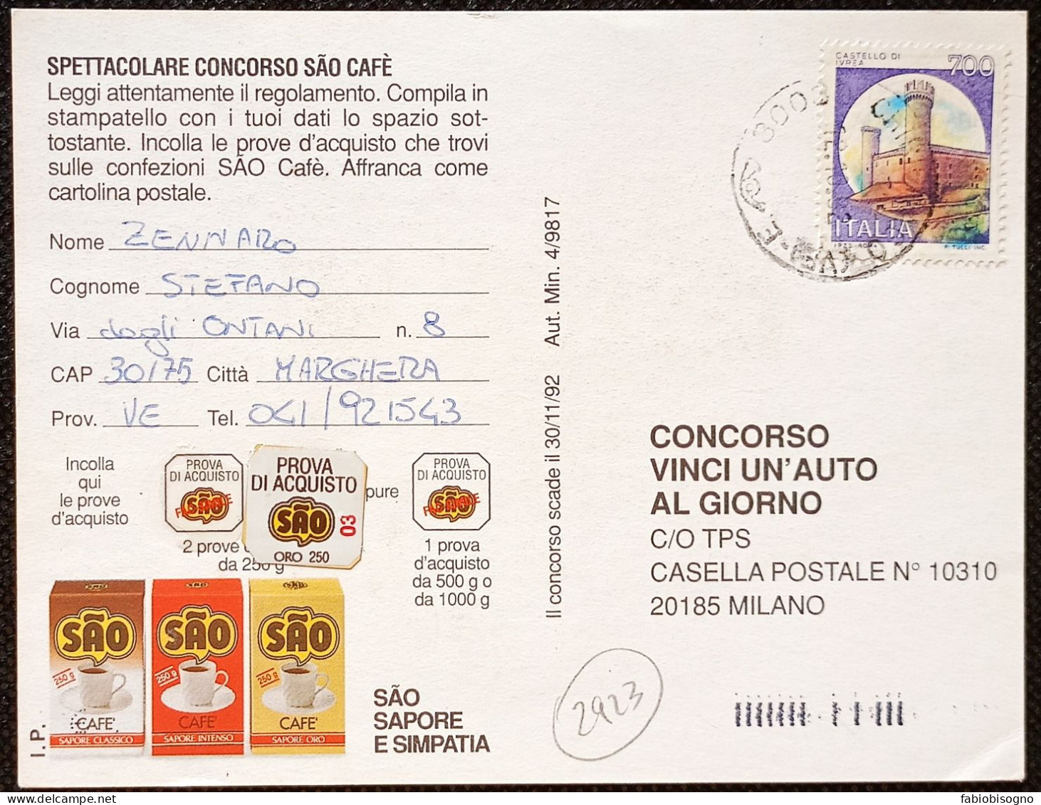 Chioggia 12.10.1992  Castello L.700 - 1991-00: Storia Postale