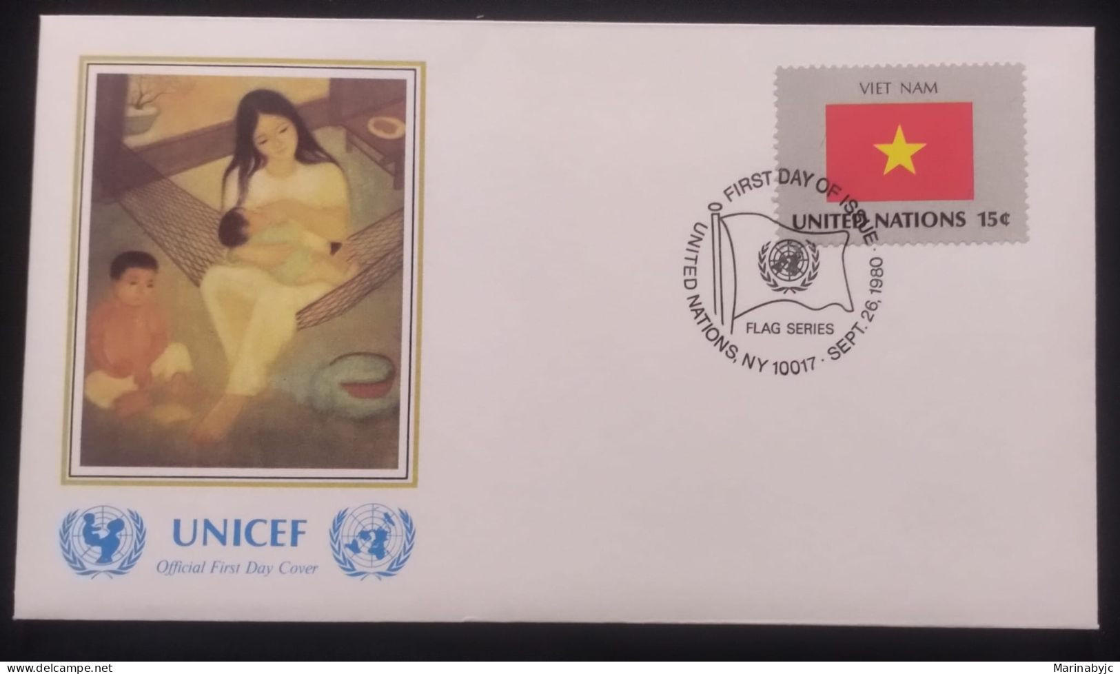 EL)1980 UNITED NATIONS, NATIONAL FLAG OF THE MEMBER COUNTRIES, VIETNAM, UNICEF, MOTHER AND CHILDREN, FDC - Unused Stamps