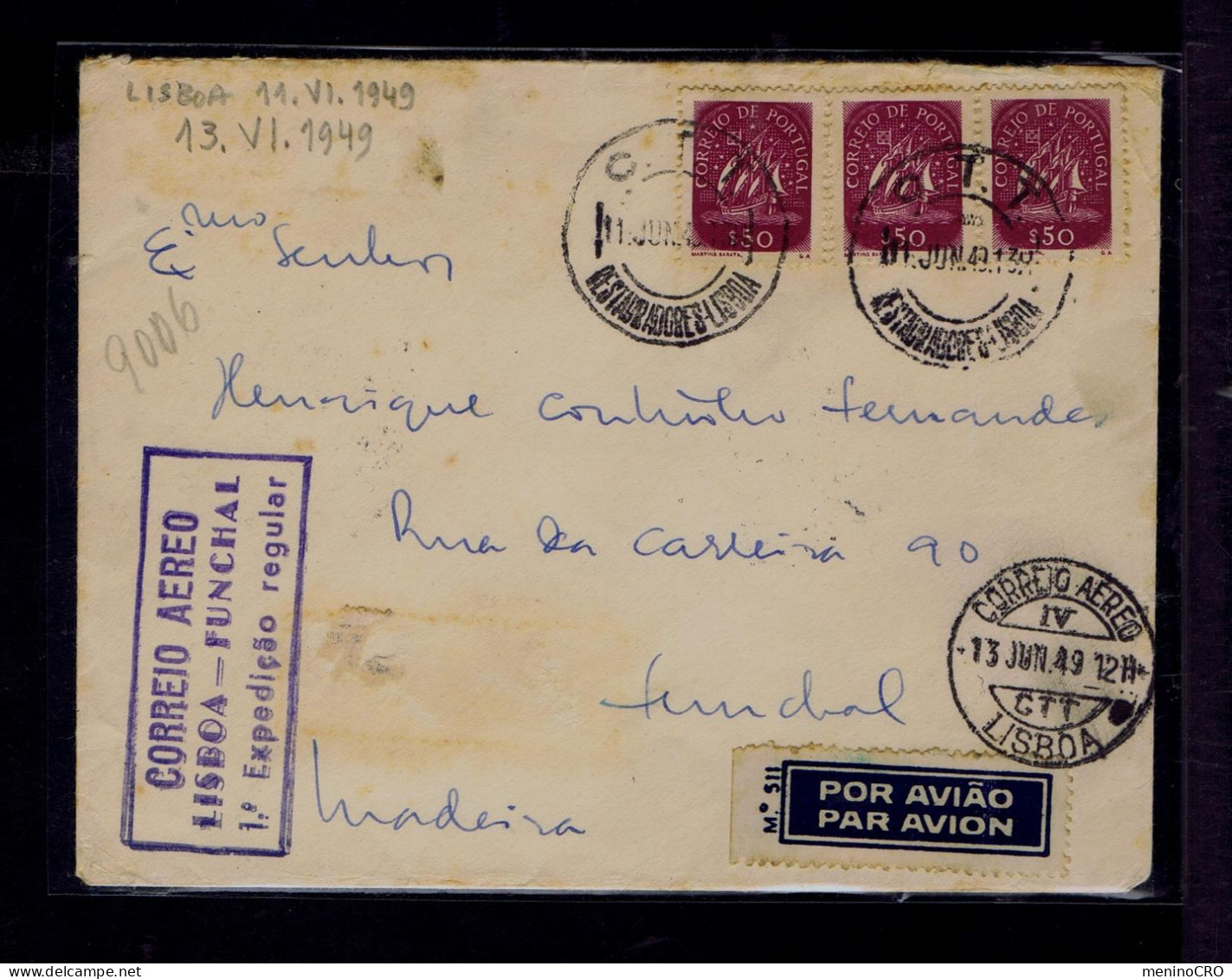 #9006 MADEIRA Island Mailed Lisboa -Funchal First Flight Mail (1st Regular Expedtion) 1949-06-13 Portugal - Post