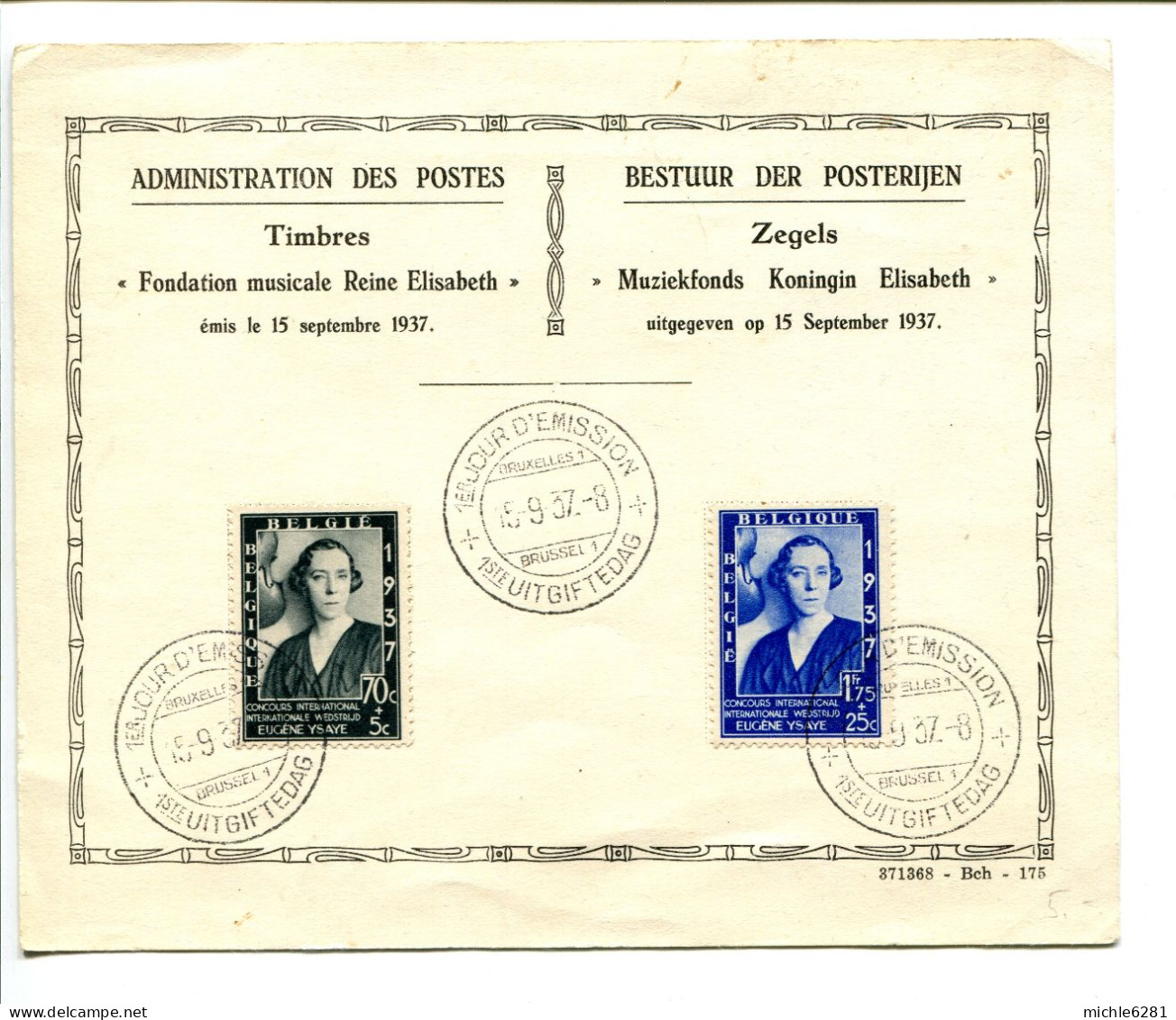 Carte 1er Jour N° 0456 Et 0457 - Fondation Musicale Reine Elisabeth15 09 1937 - ....-1951