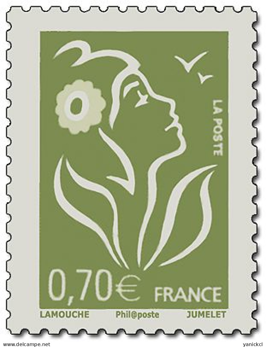 Marianne De Lamouche - 0,70 € - Vert-olive - Phil@poste - (2006) - Y & T N° 3967 ** - 2004-2008 Marianne Of Lamouche