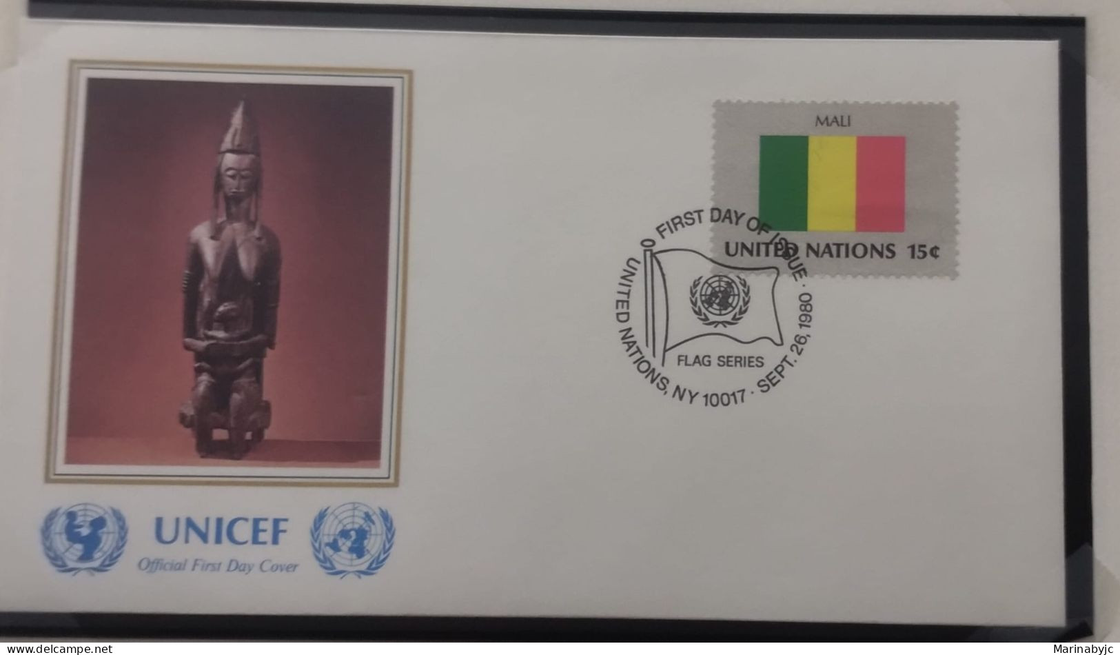 EL)1980 UNITED NATIONS, NATIONAL FLAG OF THE MEMBER COUNTRIES, MALI, UNICEF, ARQUEOLOGY - ART, FDC - Ongebruikt