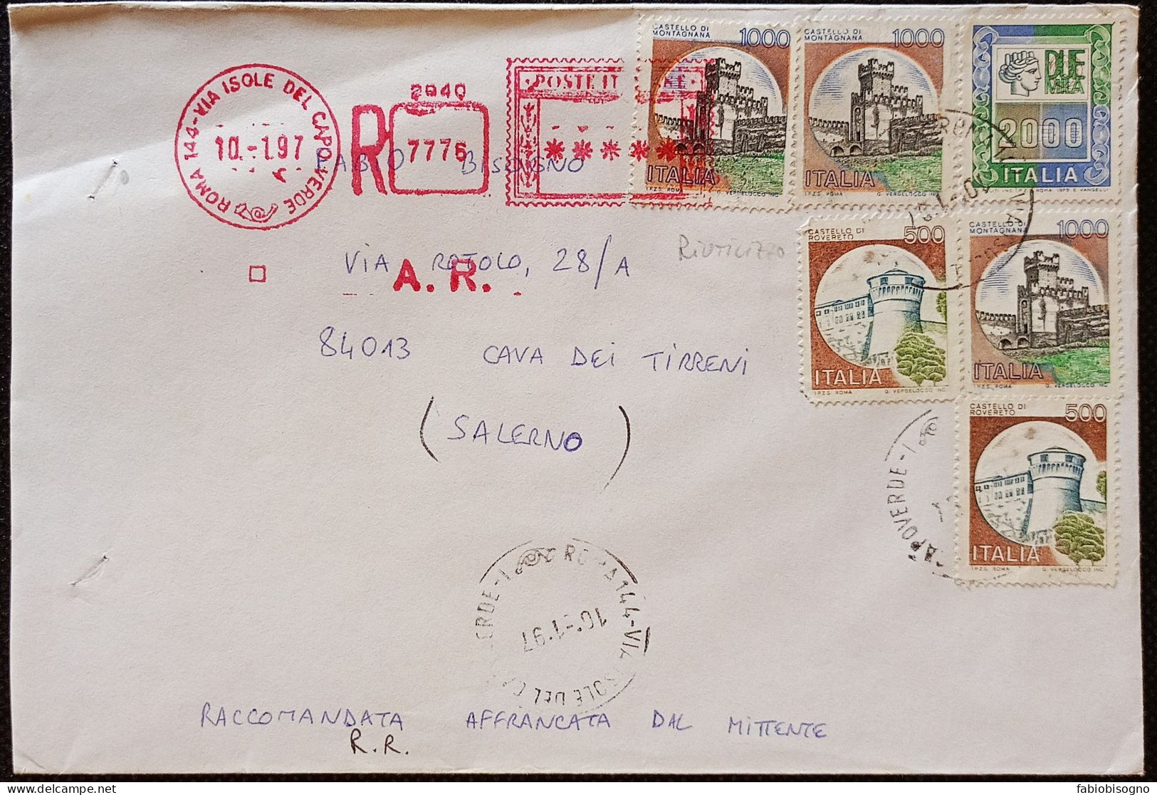 Roma 10.1.1997 Alto Valore L.2000 Castello L.1000 X3 + L.500 X2 - Affrancatura Meccanica - 1991-00: Storia Postale