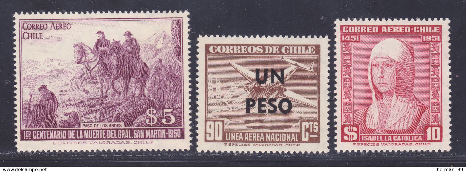 CHILI AERIENS N°  138, 139, 150 ** MNH Neufs Sans Charnière, TB (D7683) Sujets Divers - 1950-52 - Chile