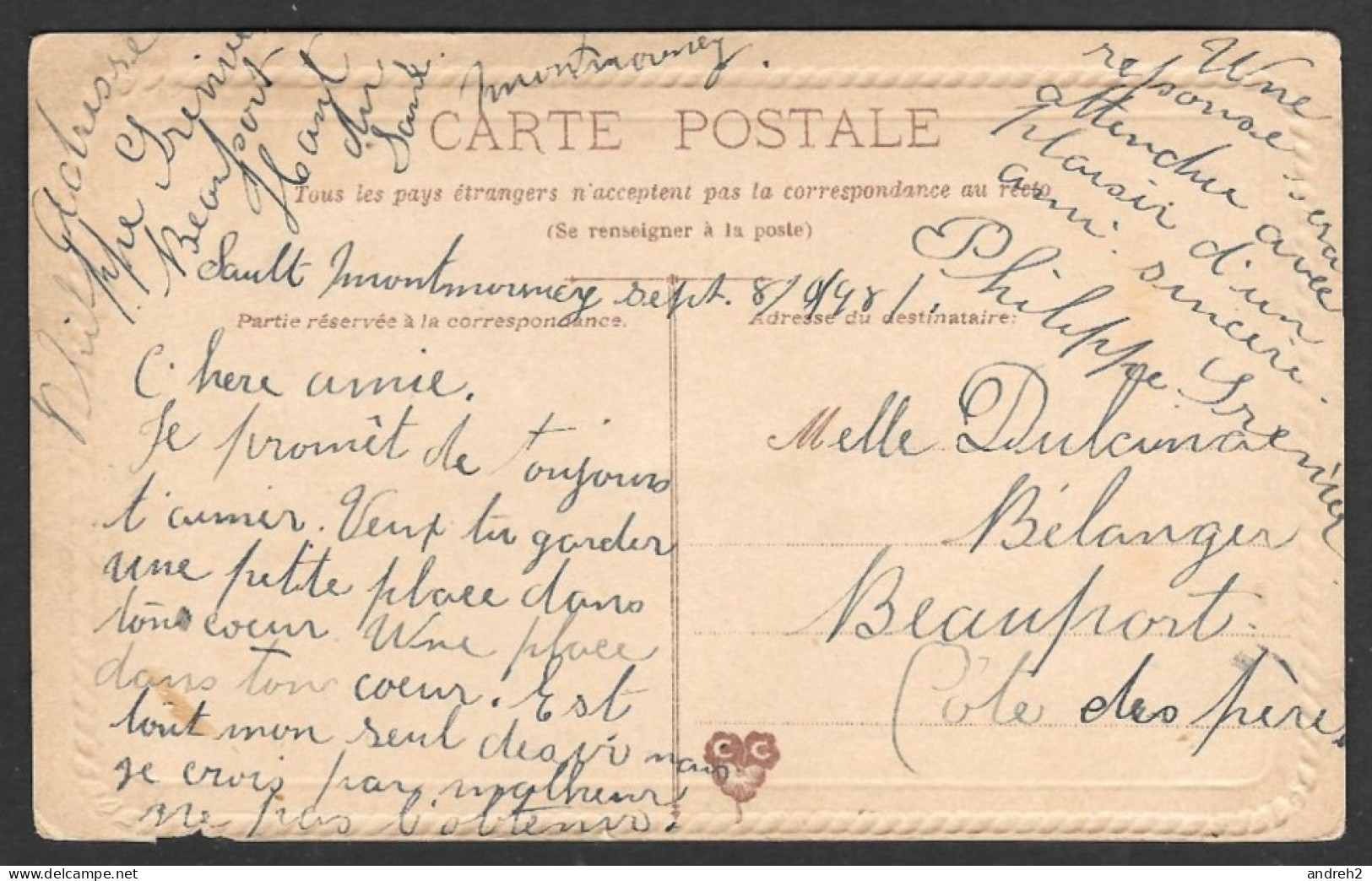Montmorency  Lettre D'amour  Datée De 1898 Cette Carte A 126 Ans Carte Postale D'amour Datée De 1898 C'est Assez Rare - Chutes Montmorency