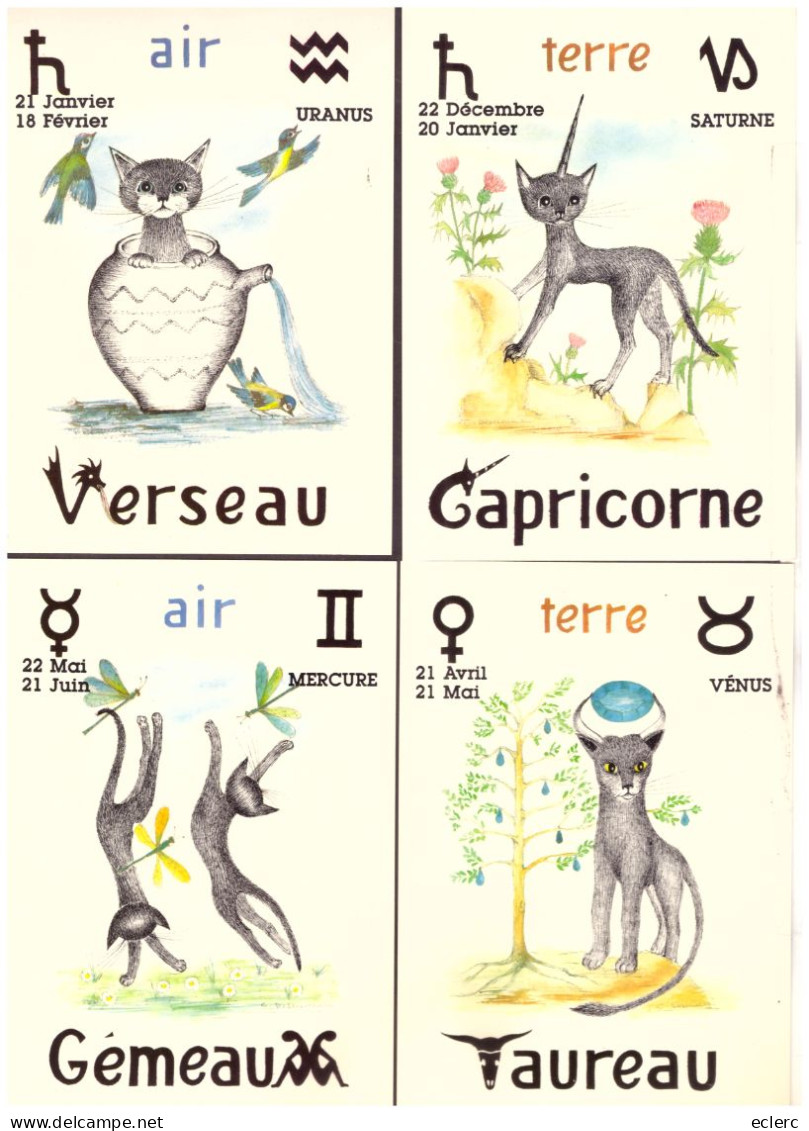 CHAT HOROSCOPE - SIGNES DU ZODIAQUE - 12 CARTES 10x15cm - DESSINS DE COLETTE DESMAISON - TB - Astrologie