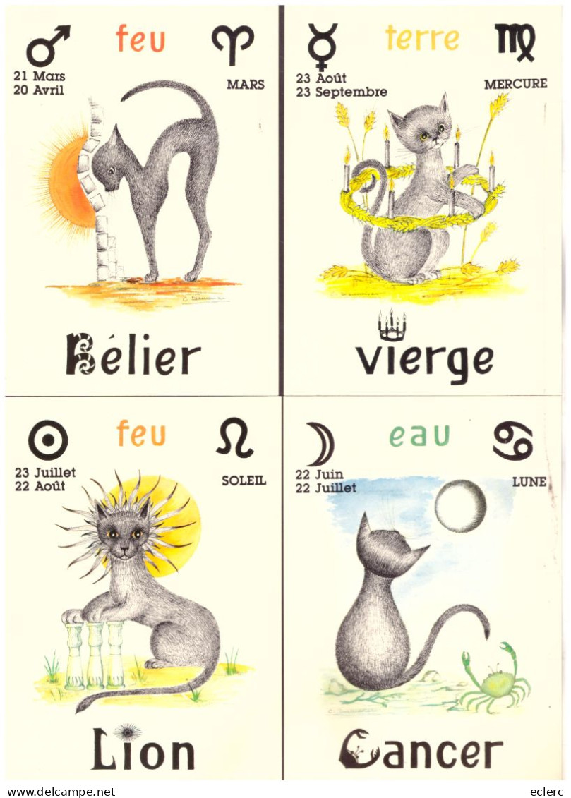 CHAT HOROSCOPE - SIGNES DU ZODIAQUE - 12 CARTES 10x15cm - DESSINS DE COLETTE DESMAISON - TB - Astrology