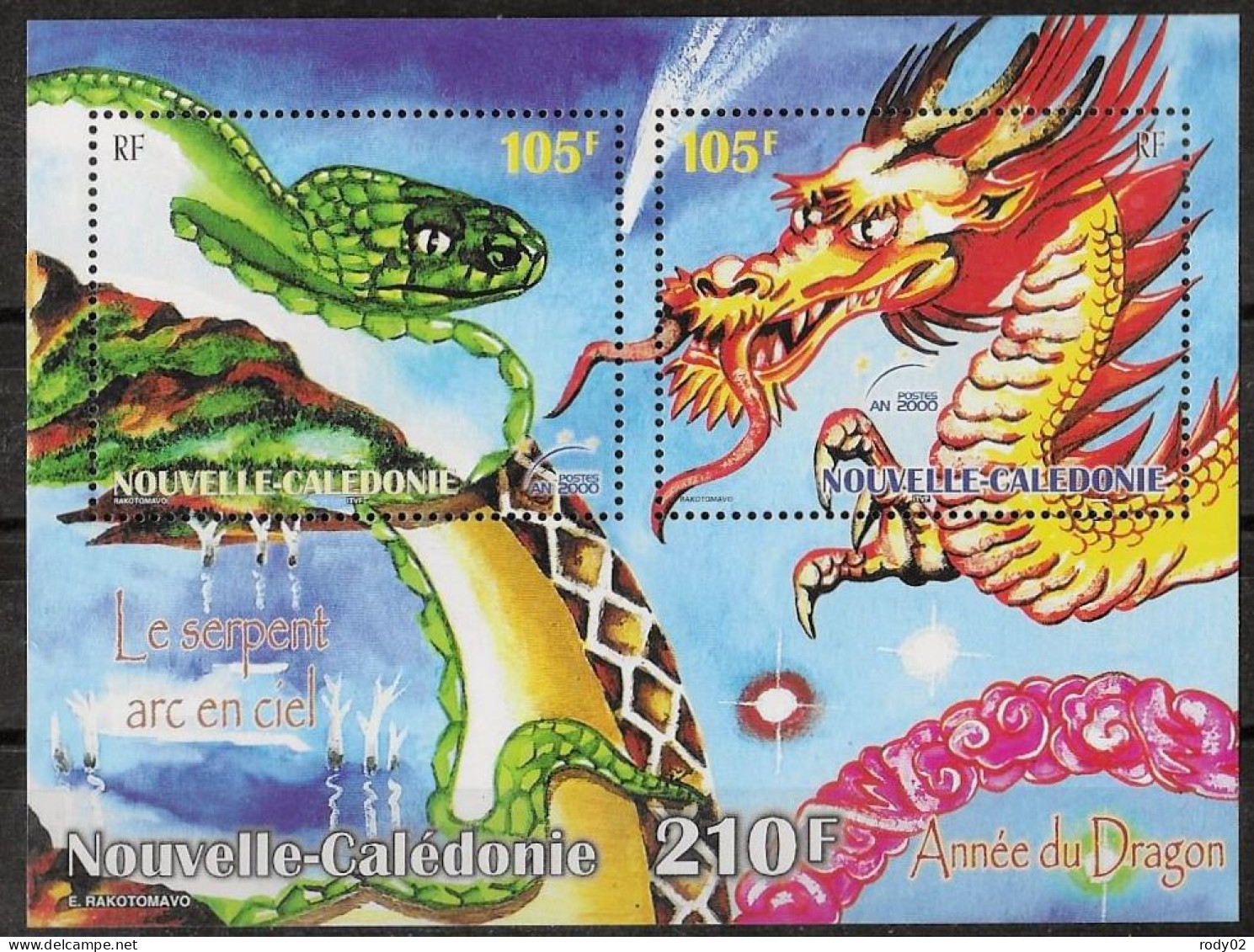 NOUVELLE-CALEDONIE - ANNEE LUNAIRE CHINOISE DU DRAGON - BF 23 - NEUF** MNH - Blokken & Velletjes