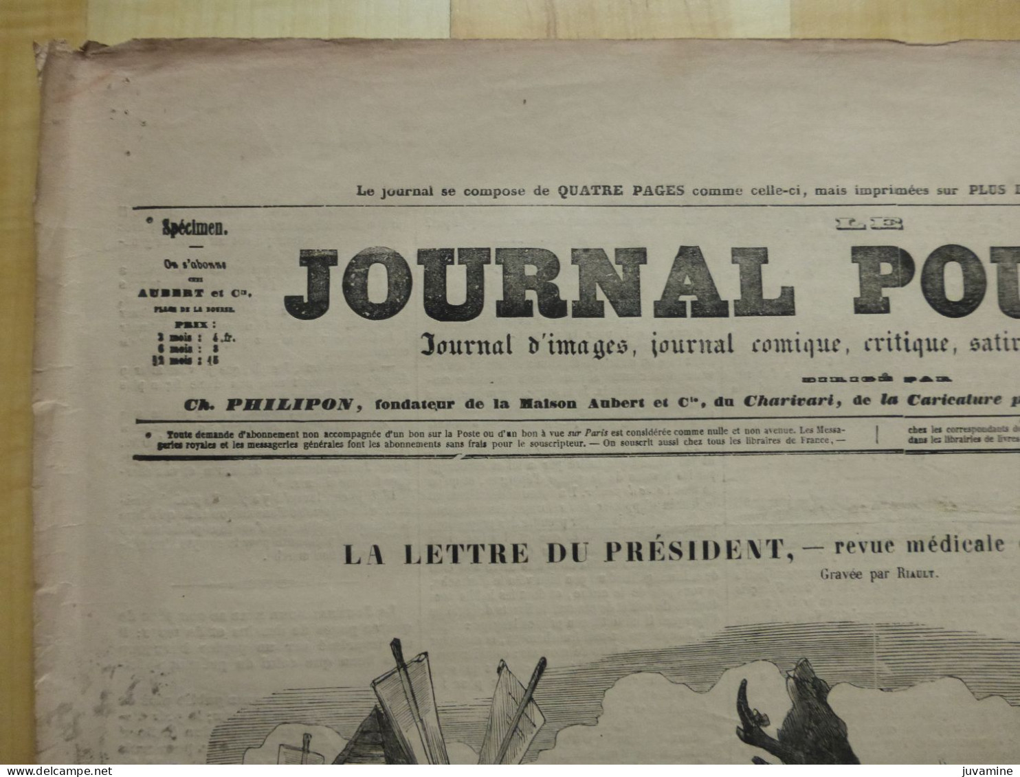 LE JOURNAL POUR RIRE Par BERTALL - SPECIMEN 1849 - REVUE SATIRIQUE - CARICATURE - JOURNAUX QUOTIDIENS - 1800 - 1849