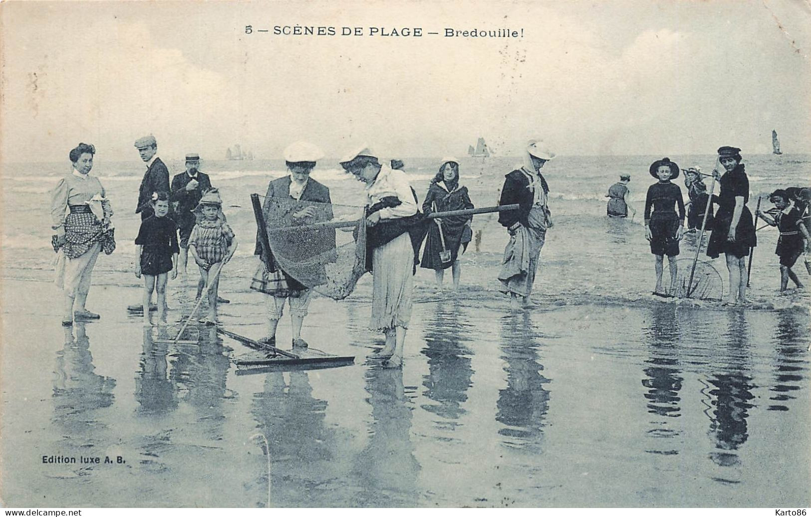 Scènes De Plage * 4 CPA De La Série * Pêche Pêcheurs Baigneurs Maillot De Bain Mode Enfants Adultes * 1908 - Fischerei