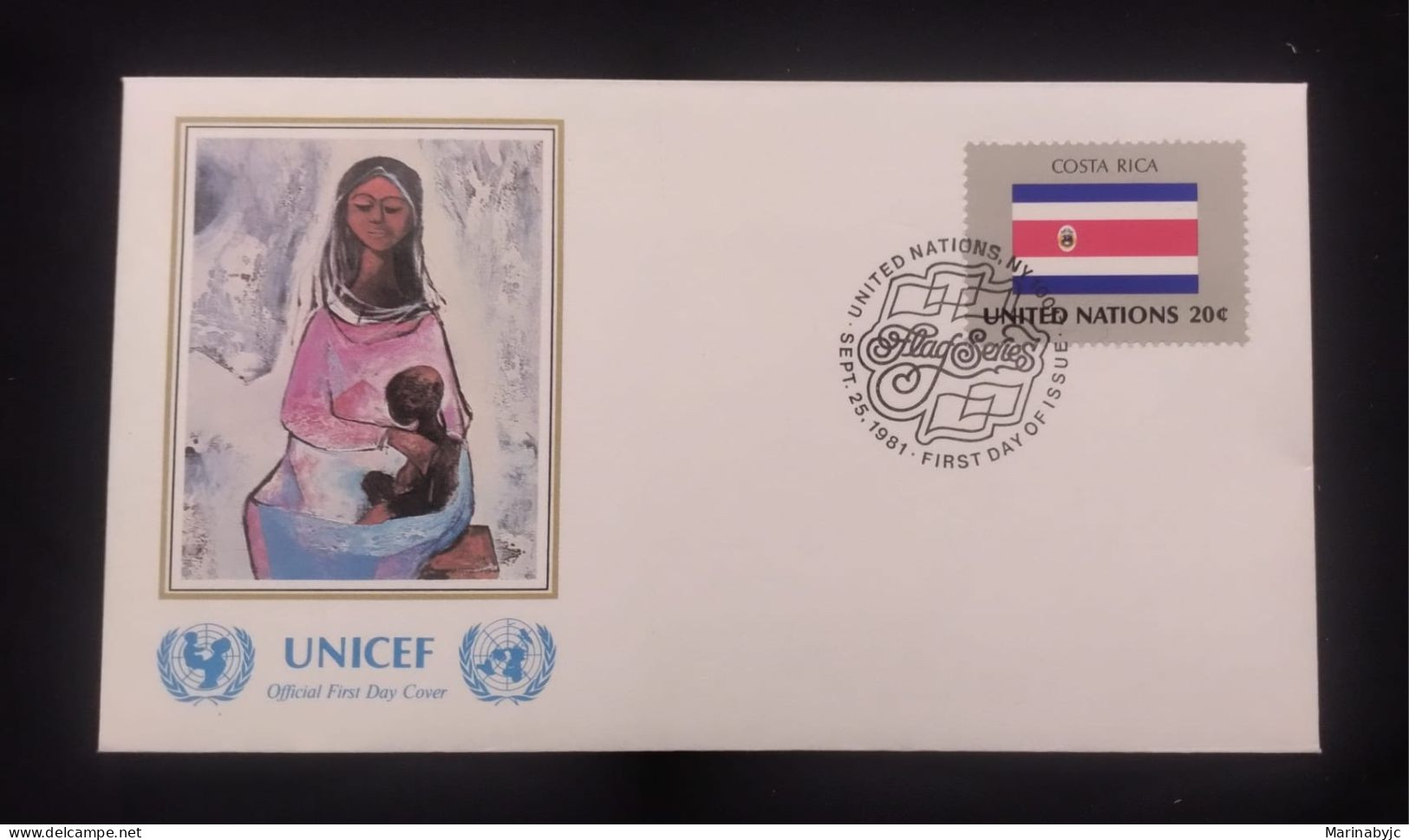 EL)1980 UNITED NATIONS, NATIONAL FLAG OF THE MEMBER COUNTRIES, COSTA RICA, ART - MOTHER AND CHILD PAINTING, UNICEF, FDC - Nuevos