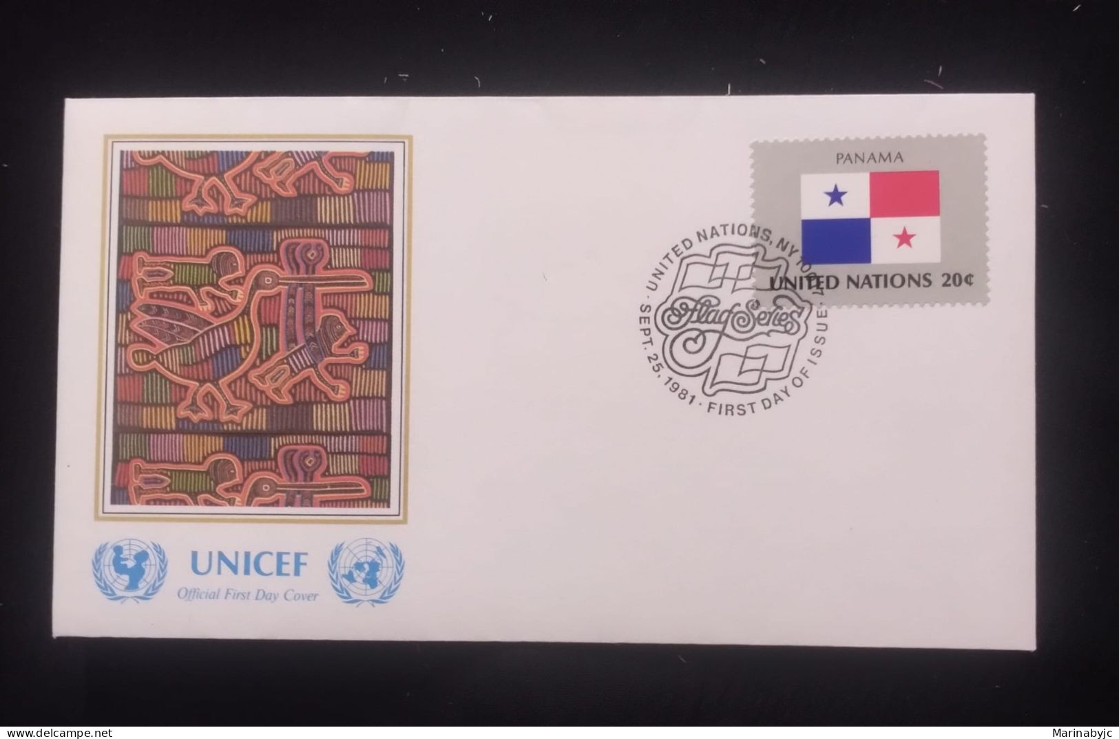 EL)1980 UNITED NATIONS, NATIONAL FLAG OF THE MEMBER COUNTRIES, PANAMA, ART - PAINTING, UNICEF, FDC - Nuevos