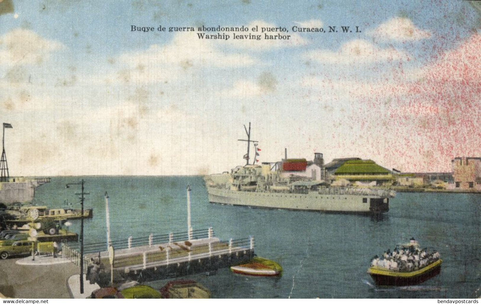 Curacao, N.W.I., WILLEMSTAD, Warship Leaving Harbor (1951) Kropp 11088N Postcard - Curaçao