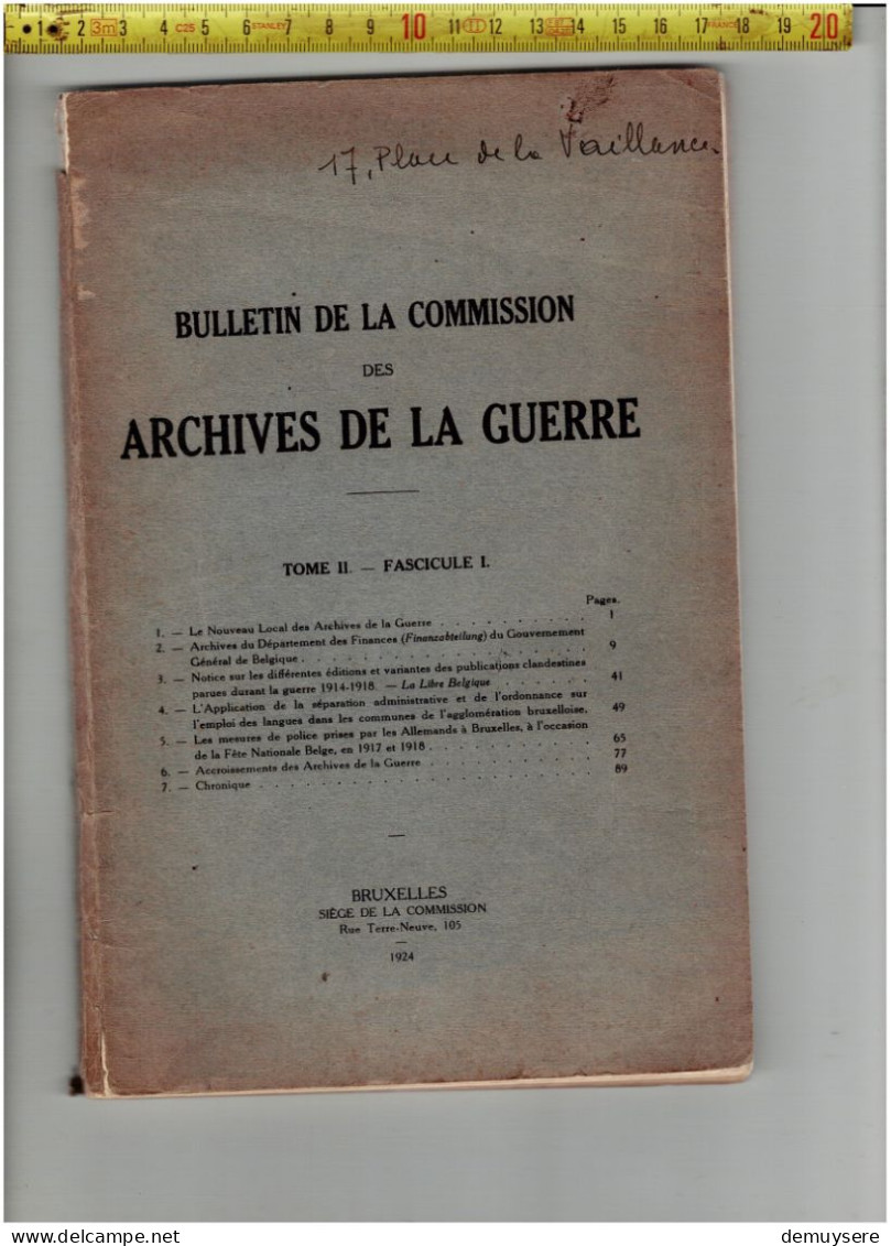 0404 1 - BULLETIN DE LA COMMISSION DES ARCHIVES DE LA GUERRE 1924 - 104 PAGES - Francese