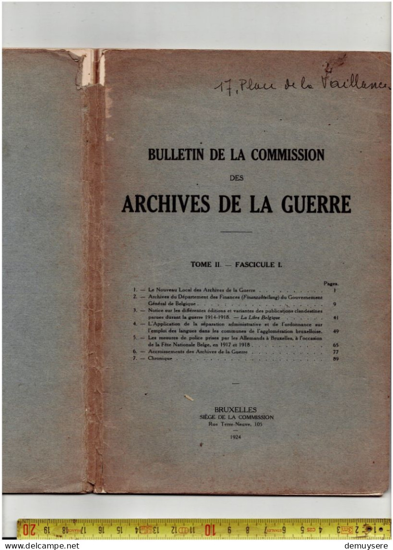 0404 1 - BULLETIN DE LA COMMISSION DES ARCHIVES DE LA GUERRE 1924 - 104 PAGES - Francese