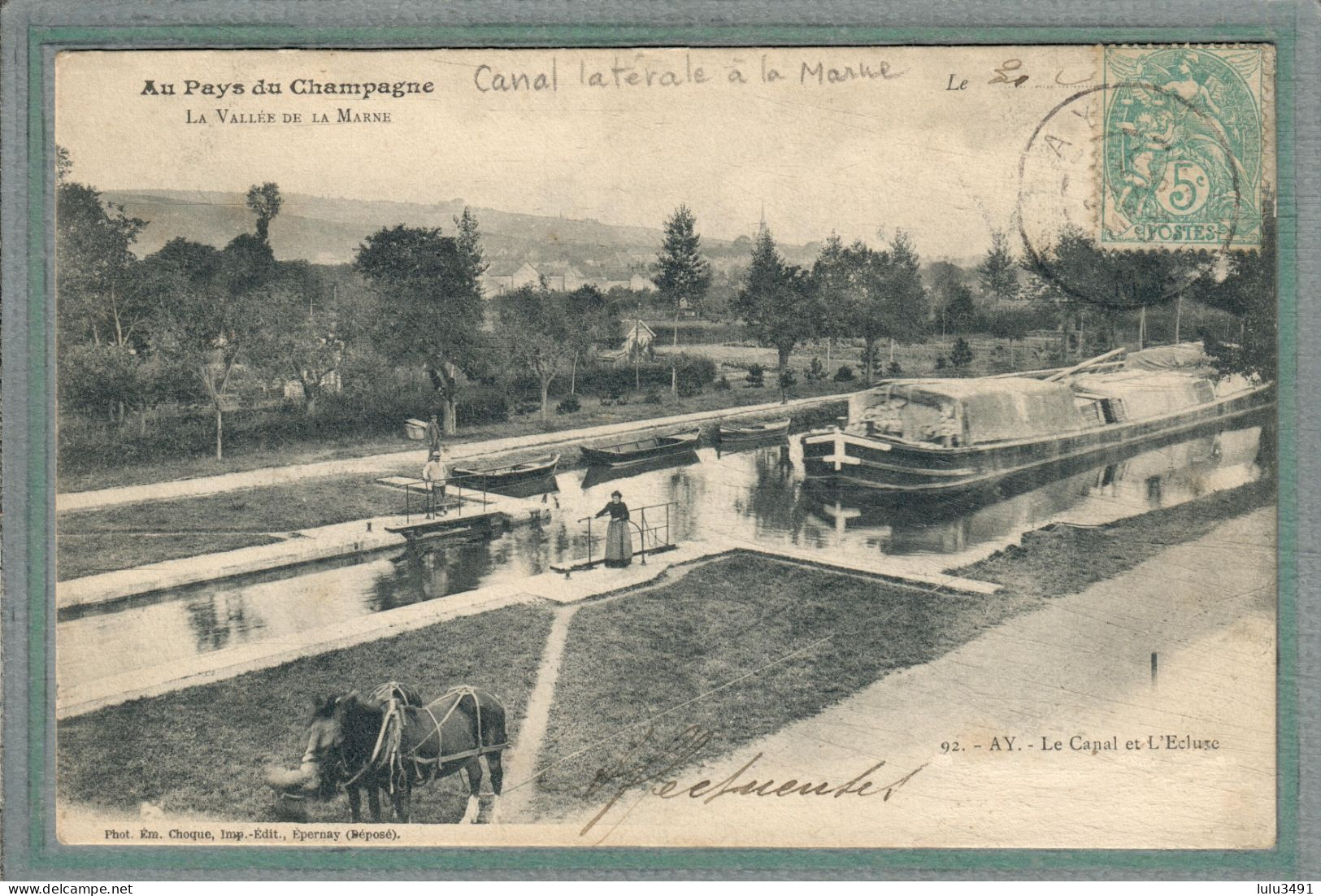 CPA (51) AY - Mots Clés: Canal Latérale à La Marne, Chemin De Halage, écluse, Péniche, Port, Quai - 1905 - Ay En Champagne