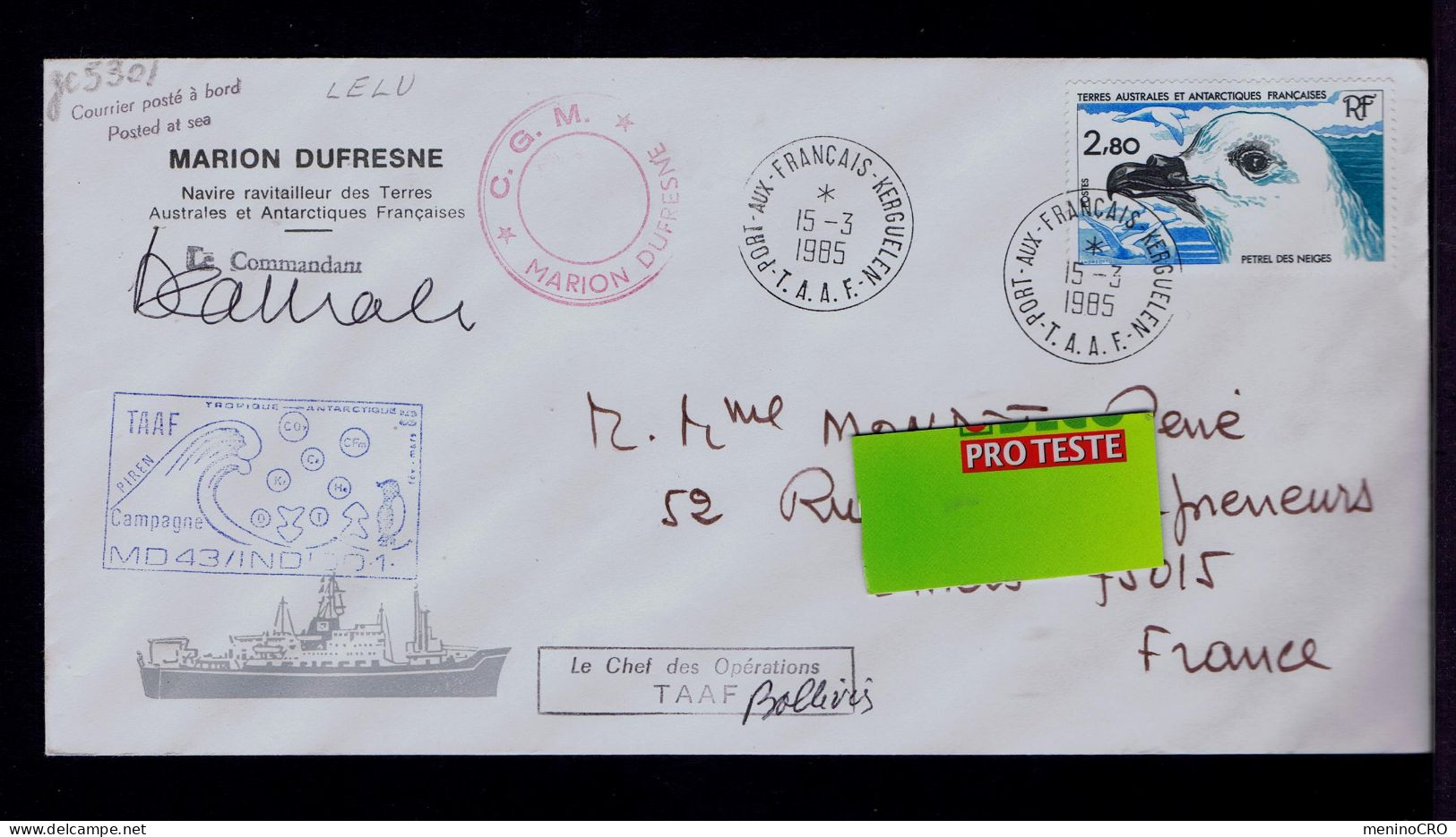 Gc8426 TERRES AUSTRALES FRANCE Marion Dufresne (courrier Posté à Bord) Campagnr Océanographique TAAF TROPIQUE - Other (Sea)