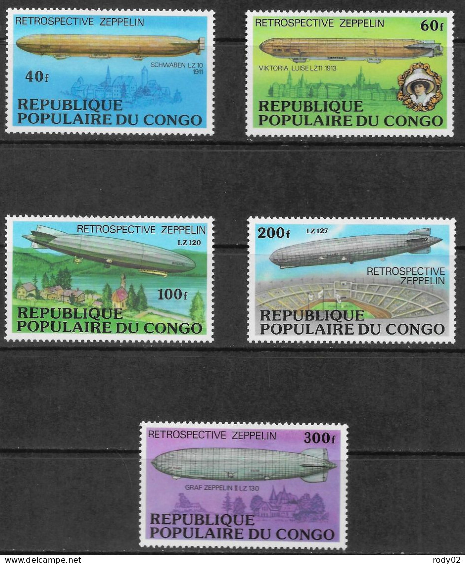 CONGO - RETROSPECTIVE DES ZEPPELINS - N° 458 A 462 - NEUF** MNH - Zeppelins