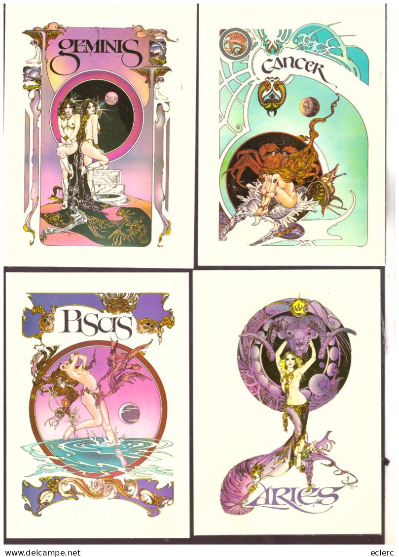 HOROSCOPE - SIGNES DU ZODIAQUE - 12 CARTES 10x15cm - DESSINS DE SEBASTIEN MAROTO - TB - Astrologia