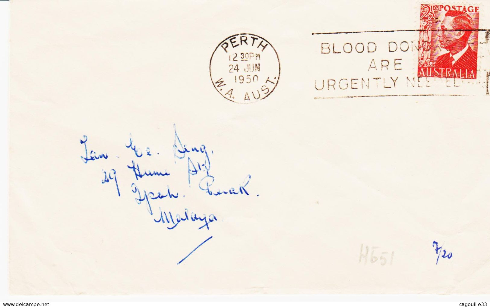 Ausralie, De Perth En 1950, Donneurs De Sang Urgent   TB - Storia Postale