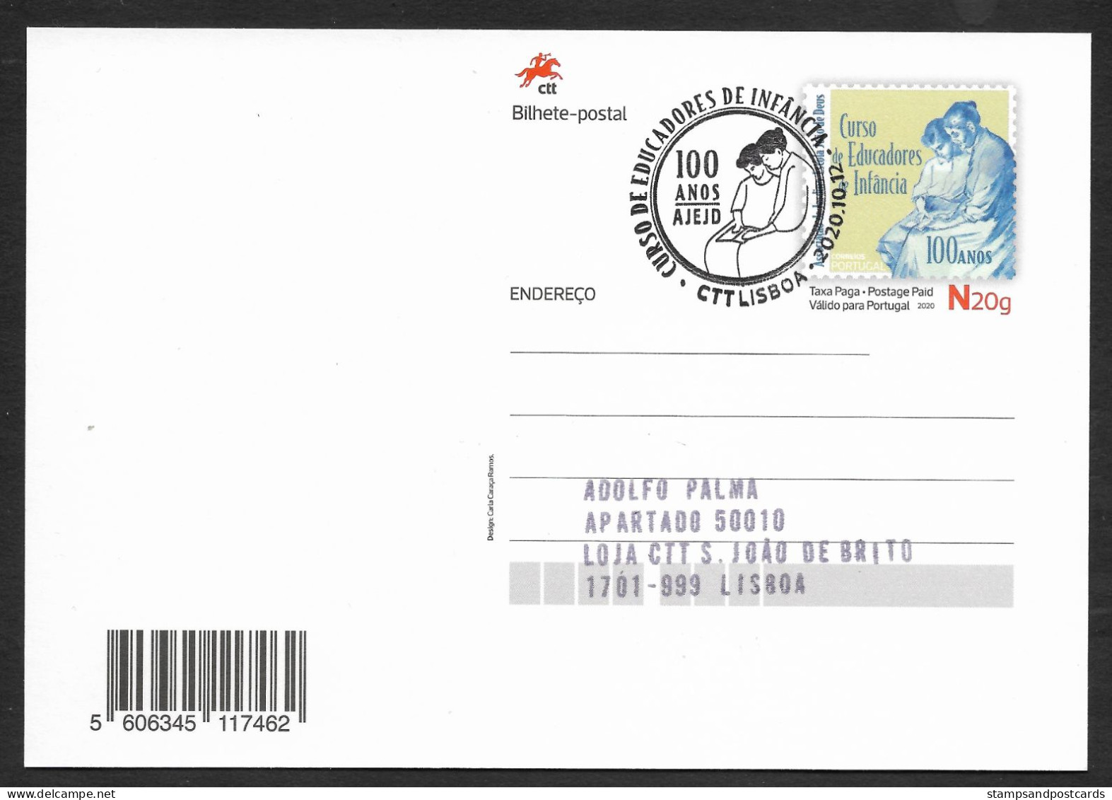 Portugal Carte Entier Postal éducateurs Petite Enfance João De Deus Cachet 2020 Stationery Early Childhood Educators Pmk - Enteros Postales