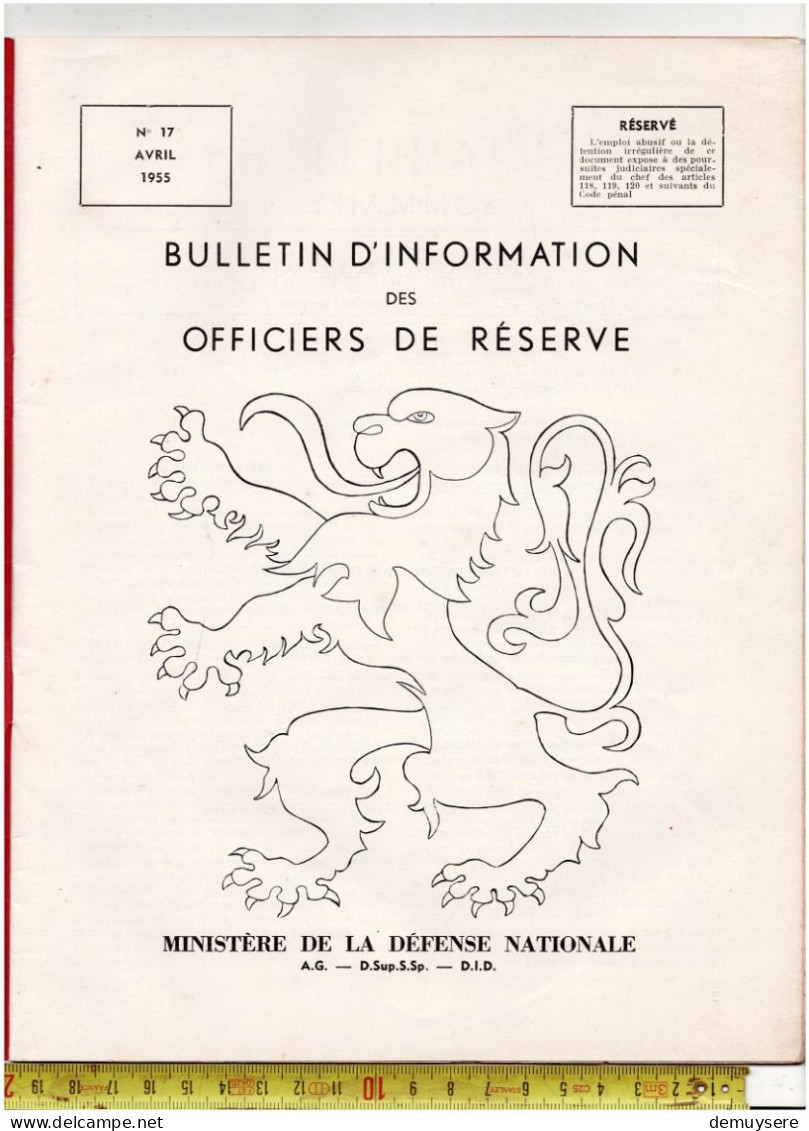 0404 1 -BIOR -  BULLETIN D INFORMATION DES OFFICIERS DE RESERVE N 17 AVRIL 1955 - 36 PAGES - Francese