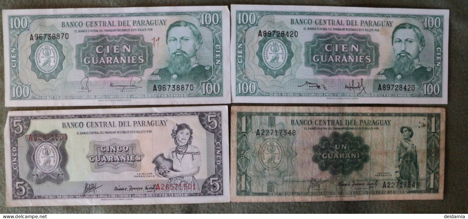 PARAGUAY. LOT DE 4 BILLETS DE BANQUE DIFFERENTS. ANNEES 1960 / 80 - Paraguay