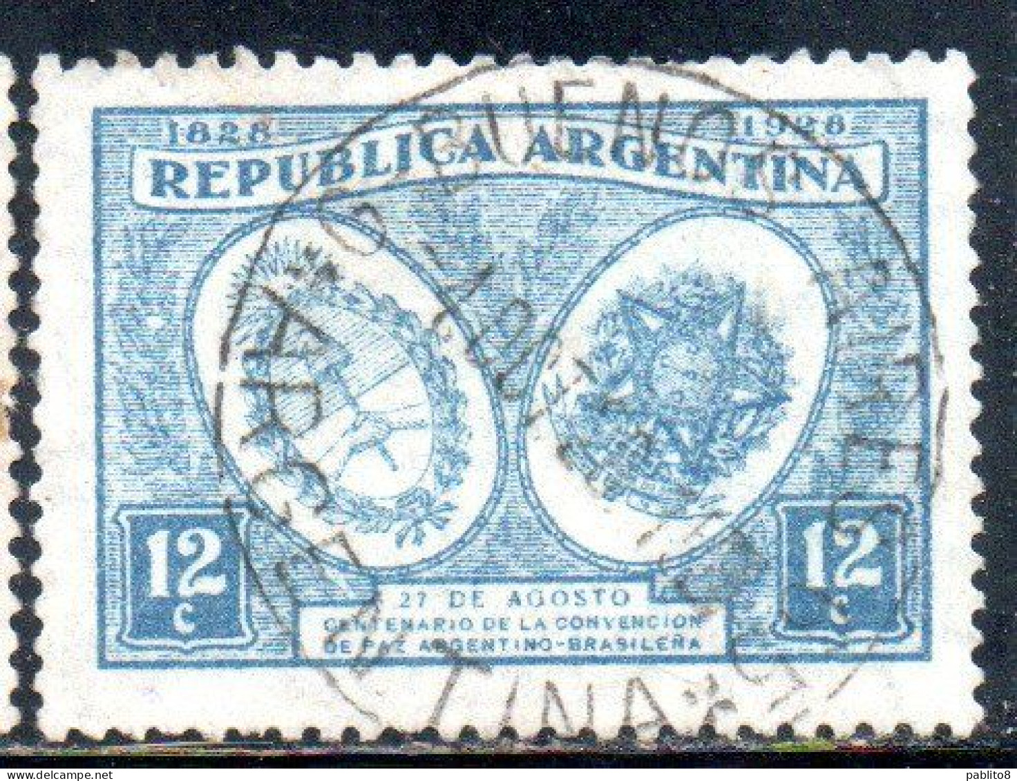 ARGENTINA 1928 COAT OF ARMS 12c USED USADO OBLITERE' - Usati
