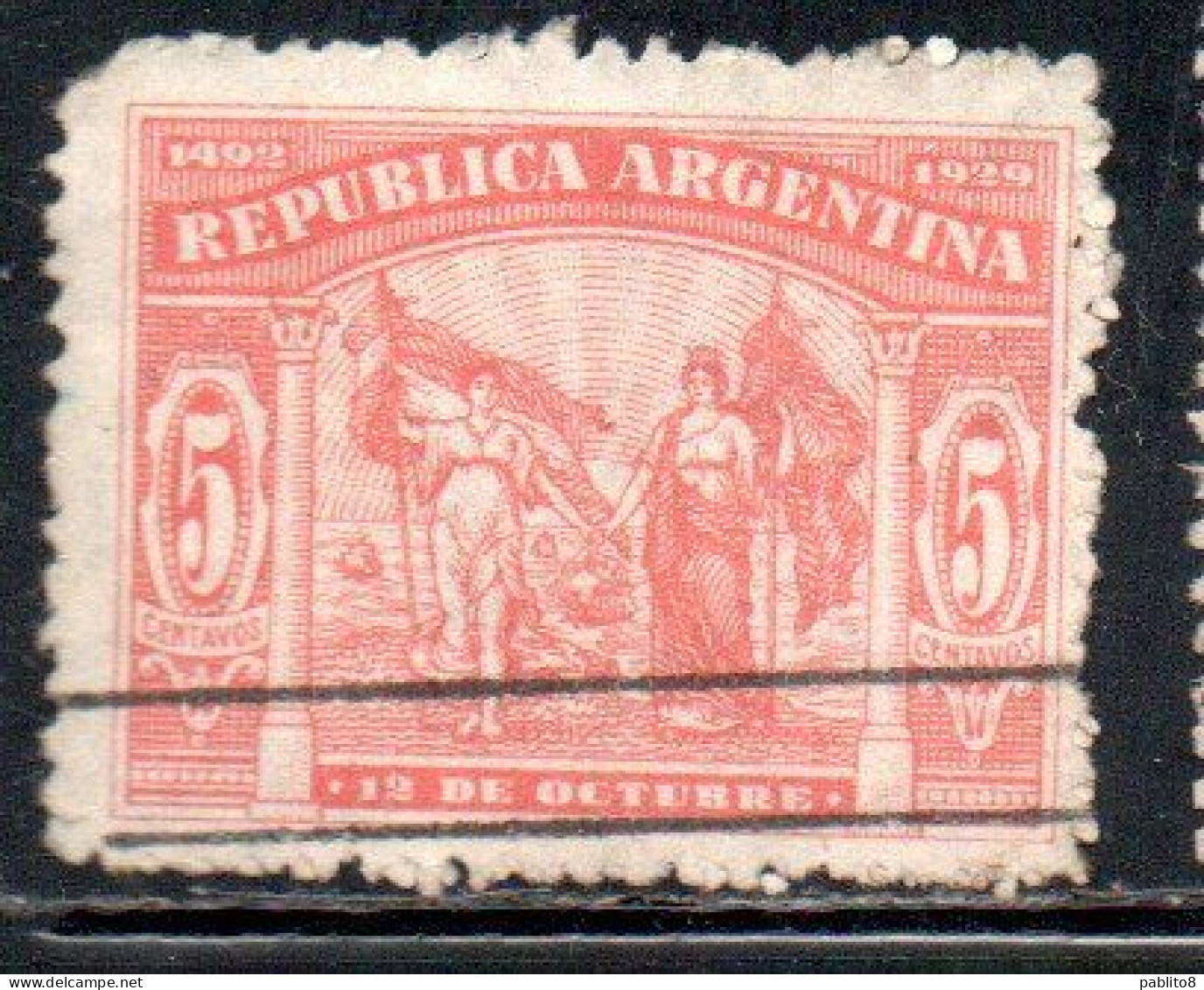 ARGENTINA 1929 DISCOVERY OF AMERICA BY COLUMBUS SPAIN AND ARGENTINA 5c USED USADO OBLITERE' - Used Stamps