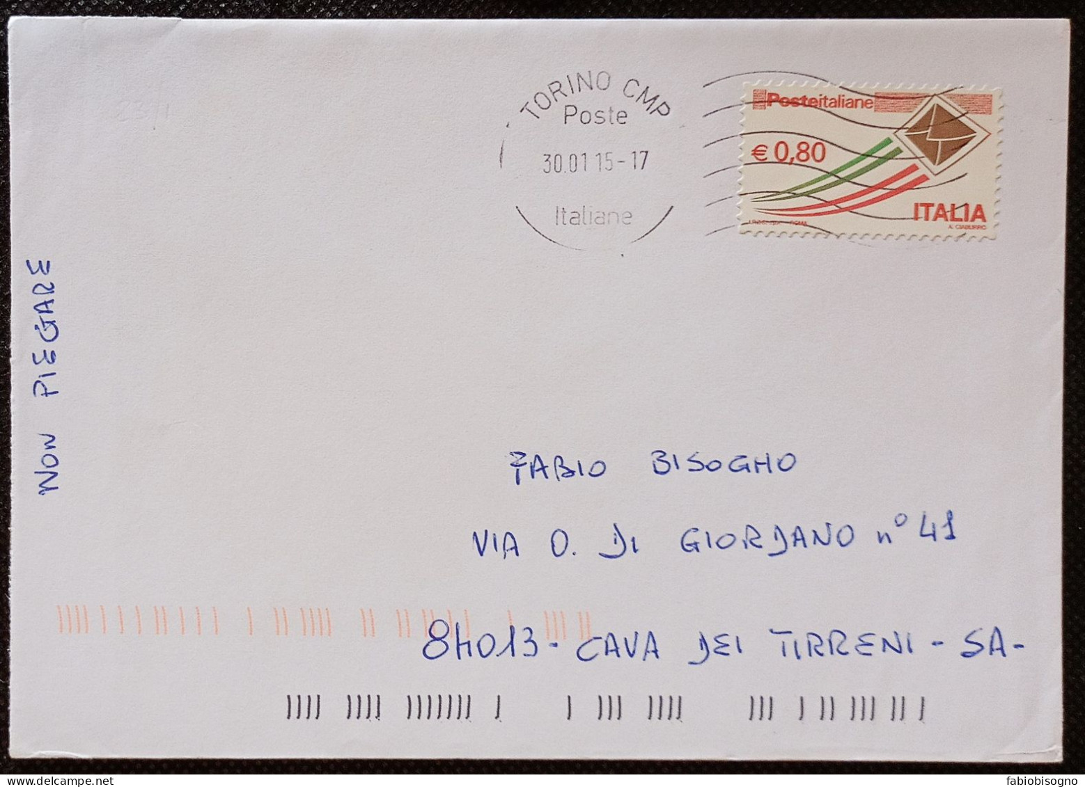 Torino 30.1.2015   Busta Eur. 0,80 - 2011-20: Cartas & Documentos