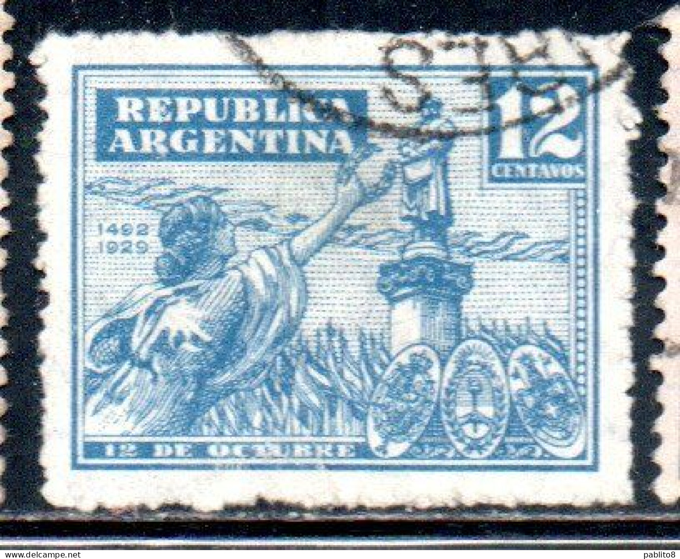 ARGENTINA 1929 DISCOVERY OF AMERICA BY COLUMBUS OFFERING LAURELS TO 12c USED USADO OBLITERE' - Usati