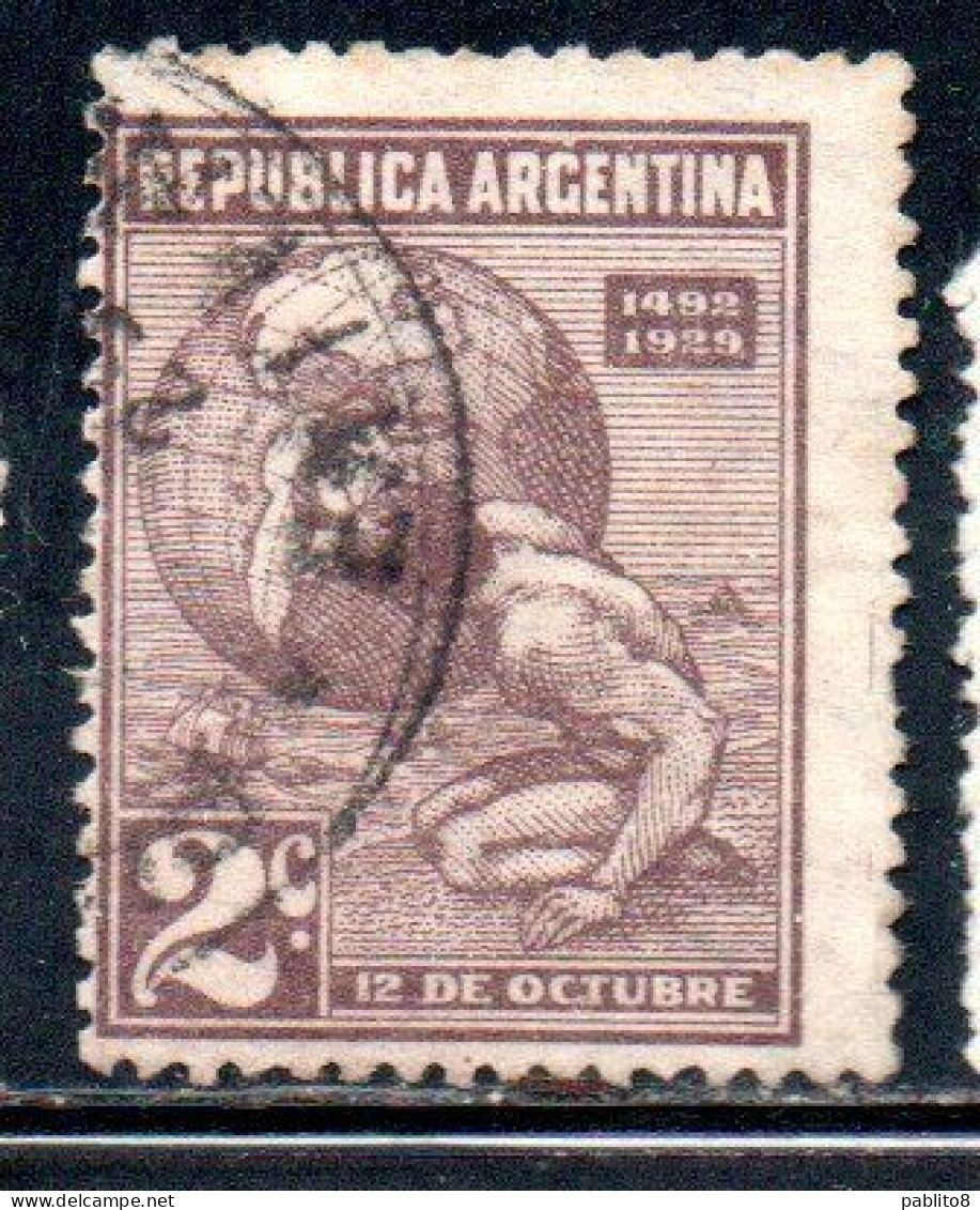 ARGENTINA 1929 DISCOVERY OF AMERICA BY COLUMBUS ALLEGORY OF THE NEW WORLD 2c USED USADO OBLITERE' - Usados