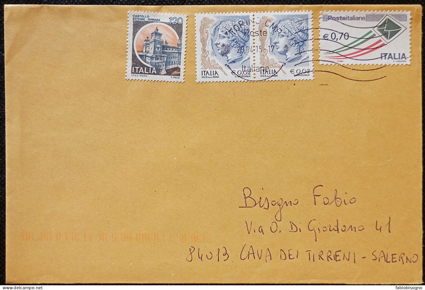 Napoli 29.4.2015  Busta Eur. 0,70 Donne Eur. 0,02 X2 Castello L.120 - 2011-20: Poststempel