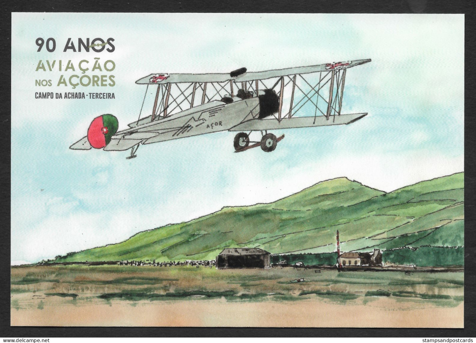 Portugal Carte Entier Postal  90 Ans Aviation Aux Açores Avion Biplan 2020 Stationery 90 Years Azores Aviation Biplane - Entiers Postaux